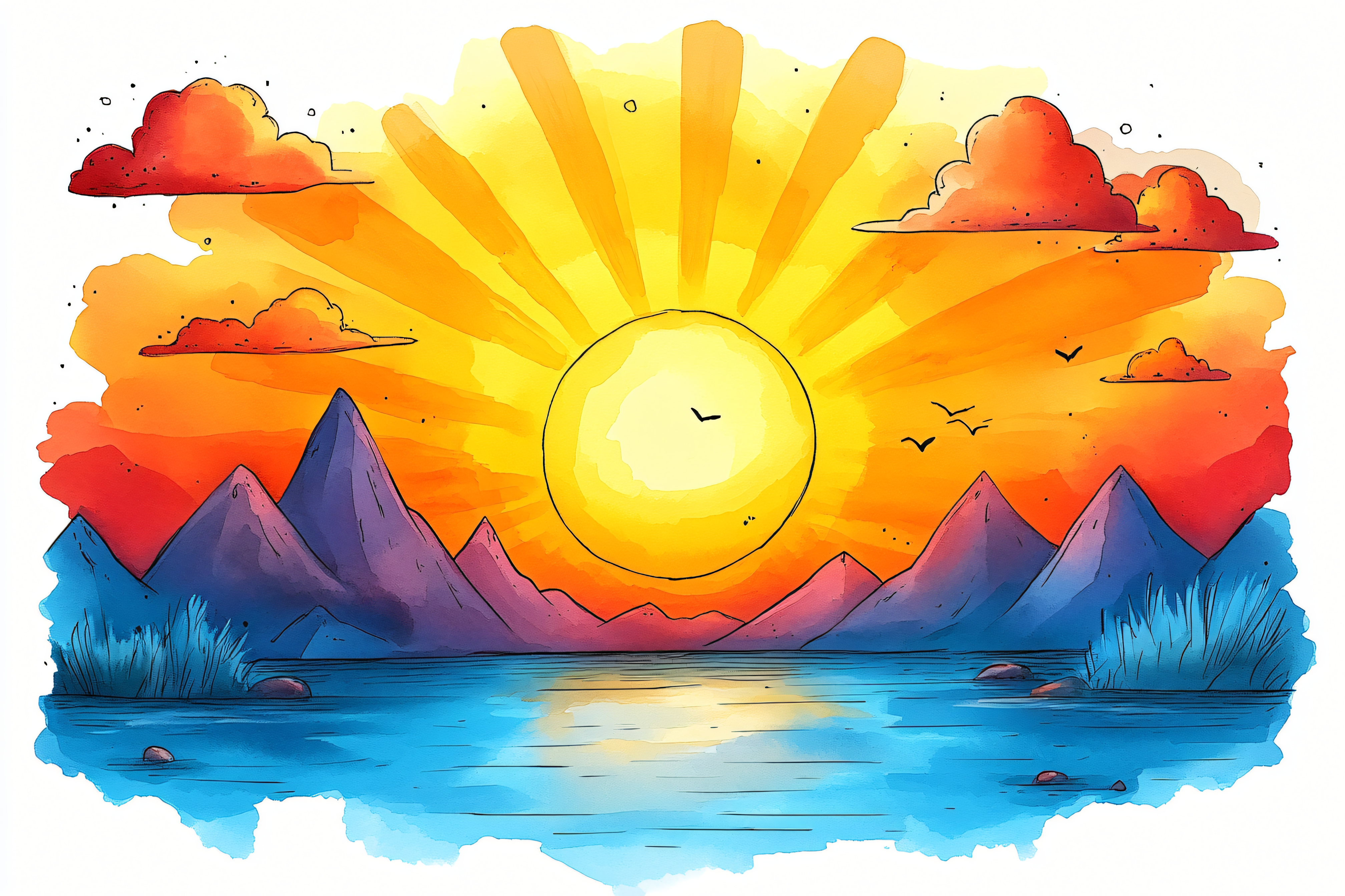 Sunrise Over Mountain Lake