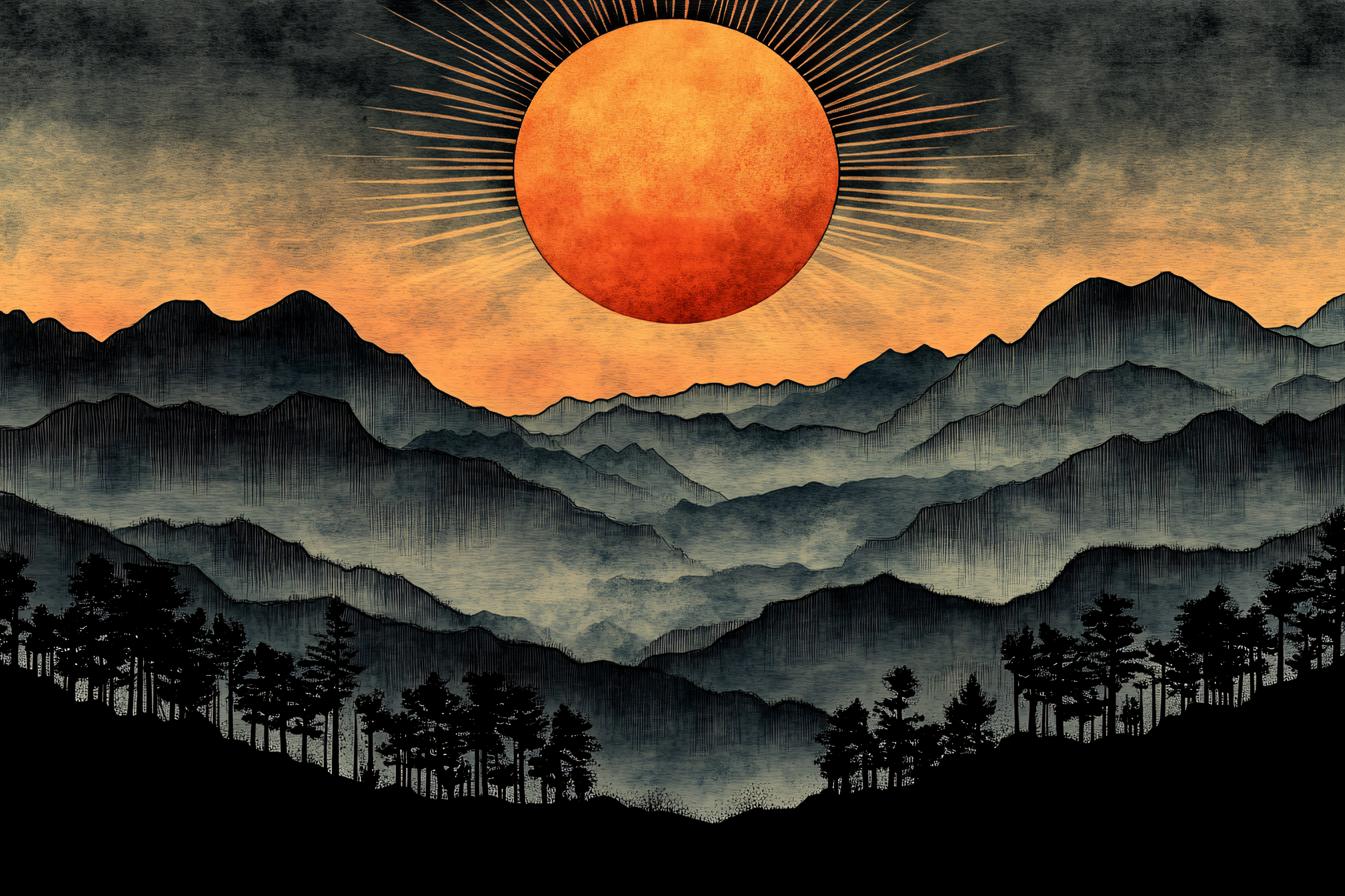 Sunrise Over Mountain Range