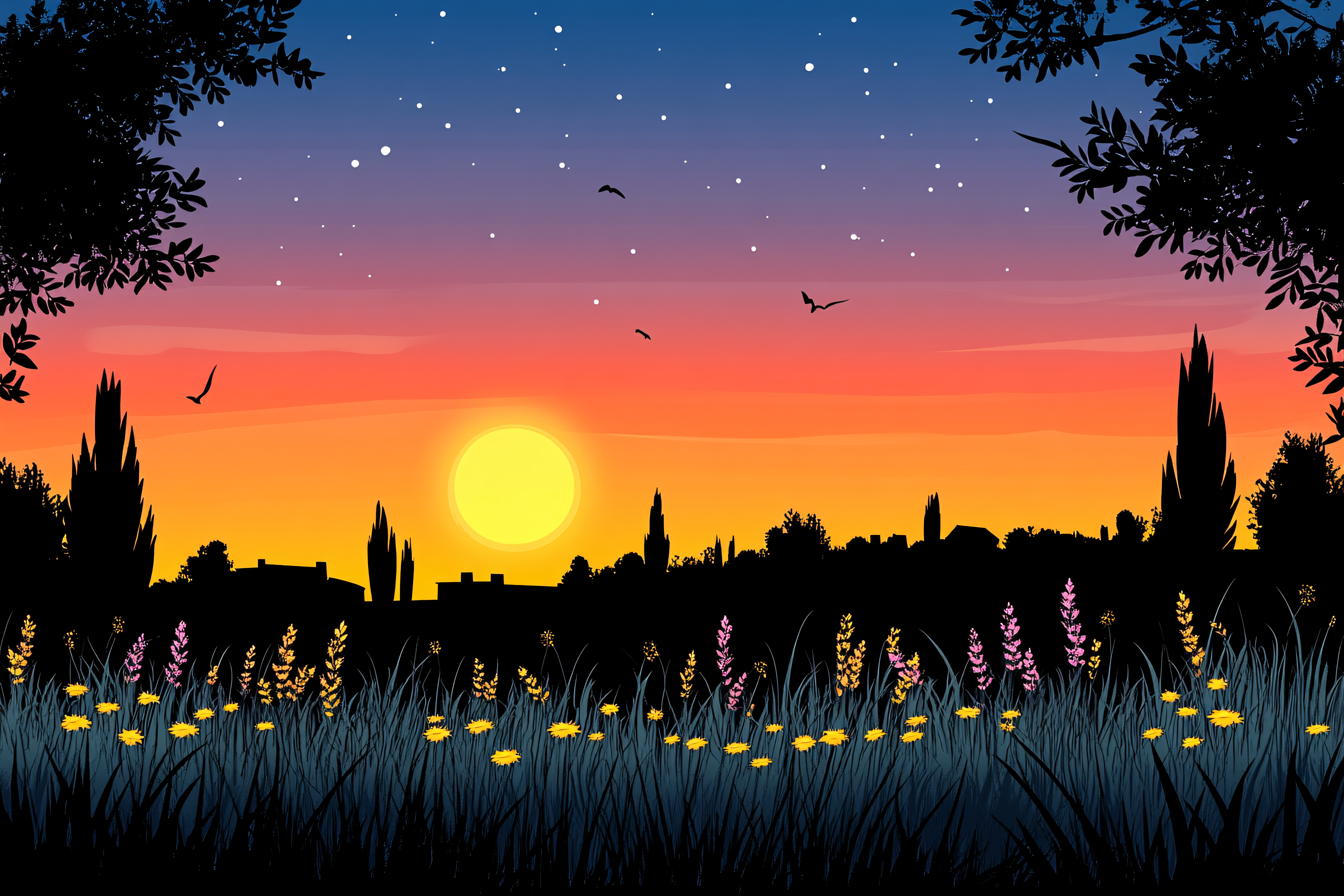 Sunset Cityscape Silhouette