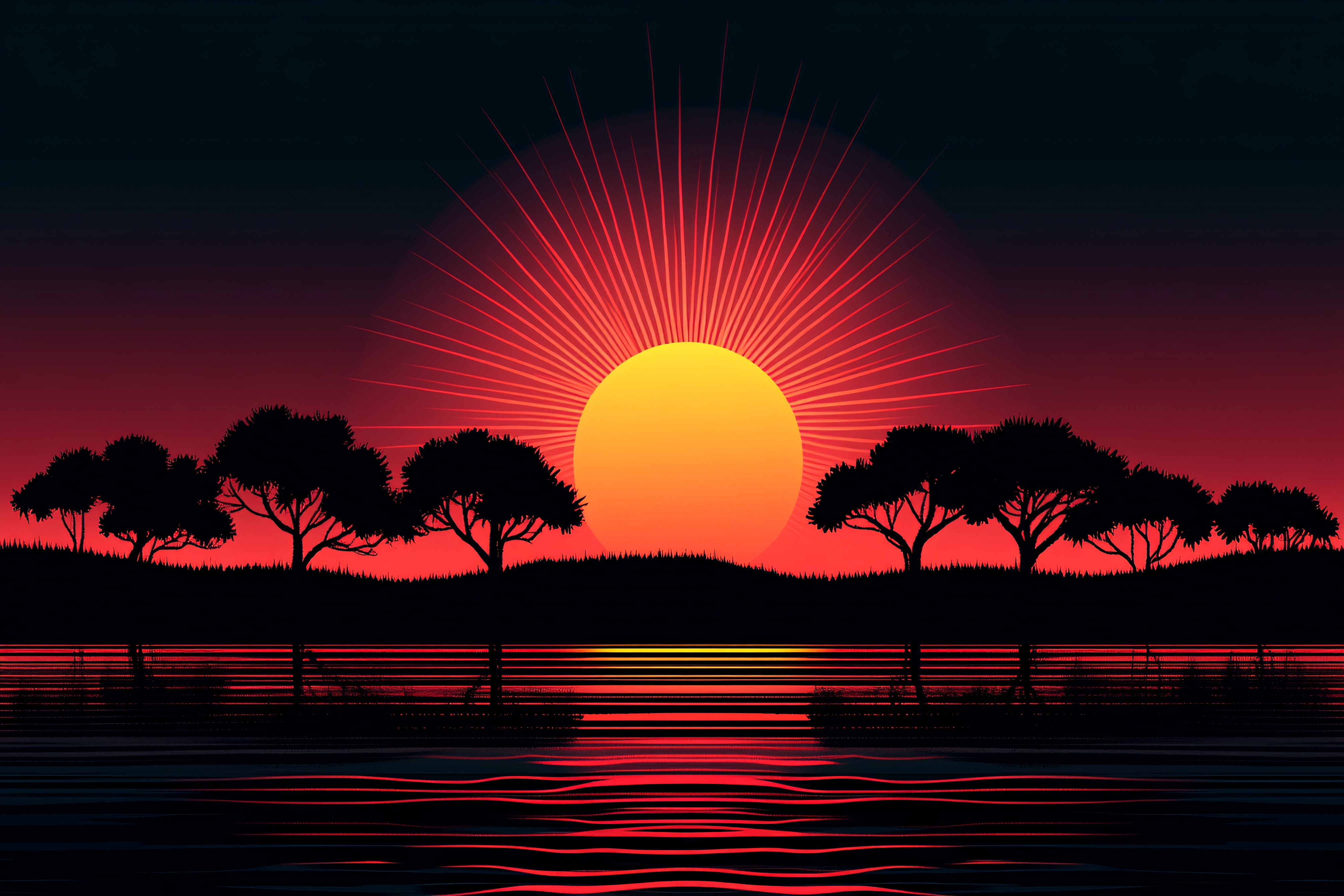 Sunset Over Lake Silhouette