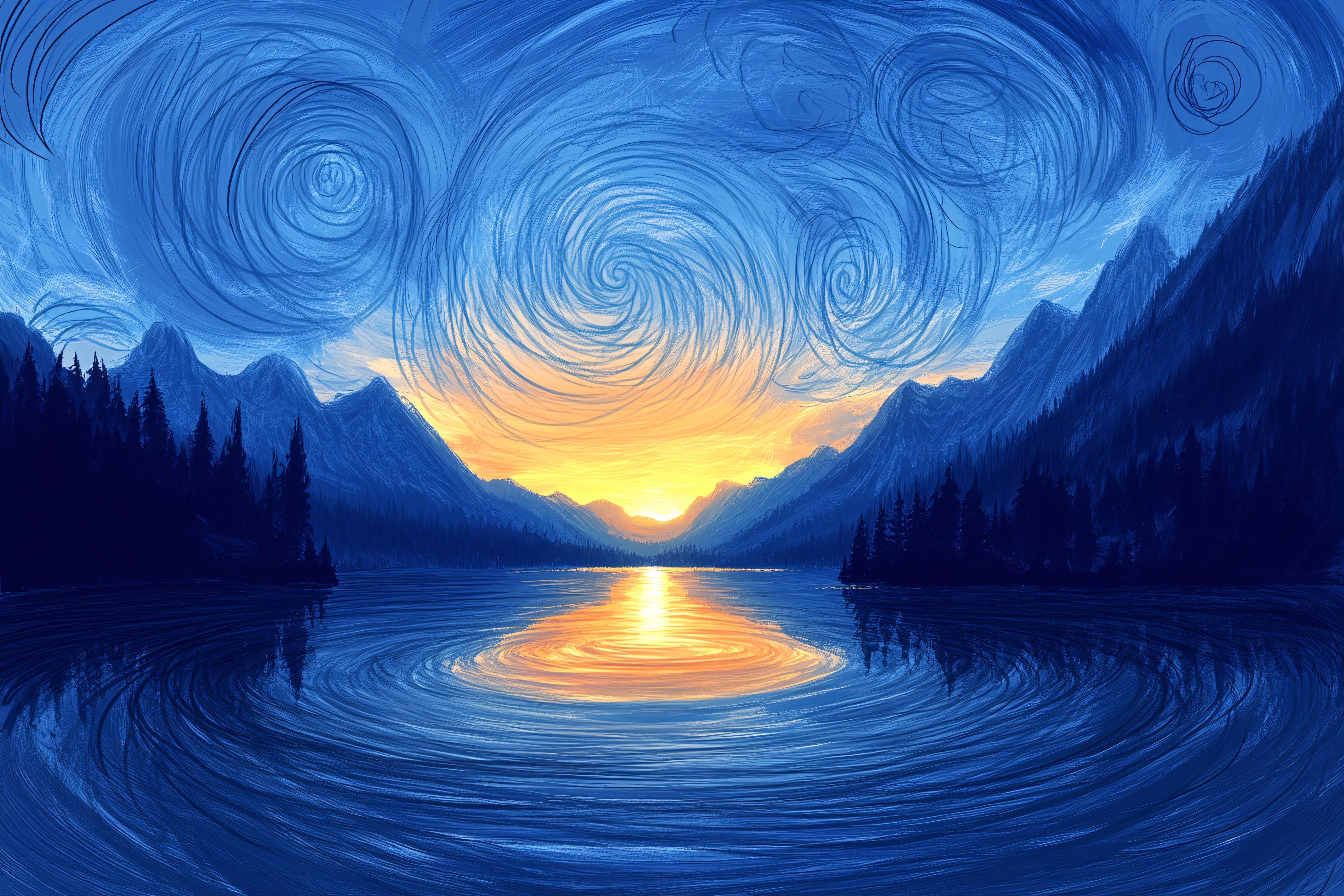 Sunset Over Mountain Lake