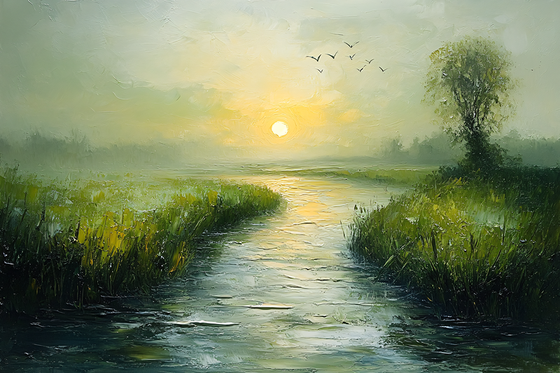 Sunset Over Serene River