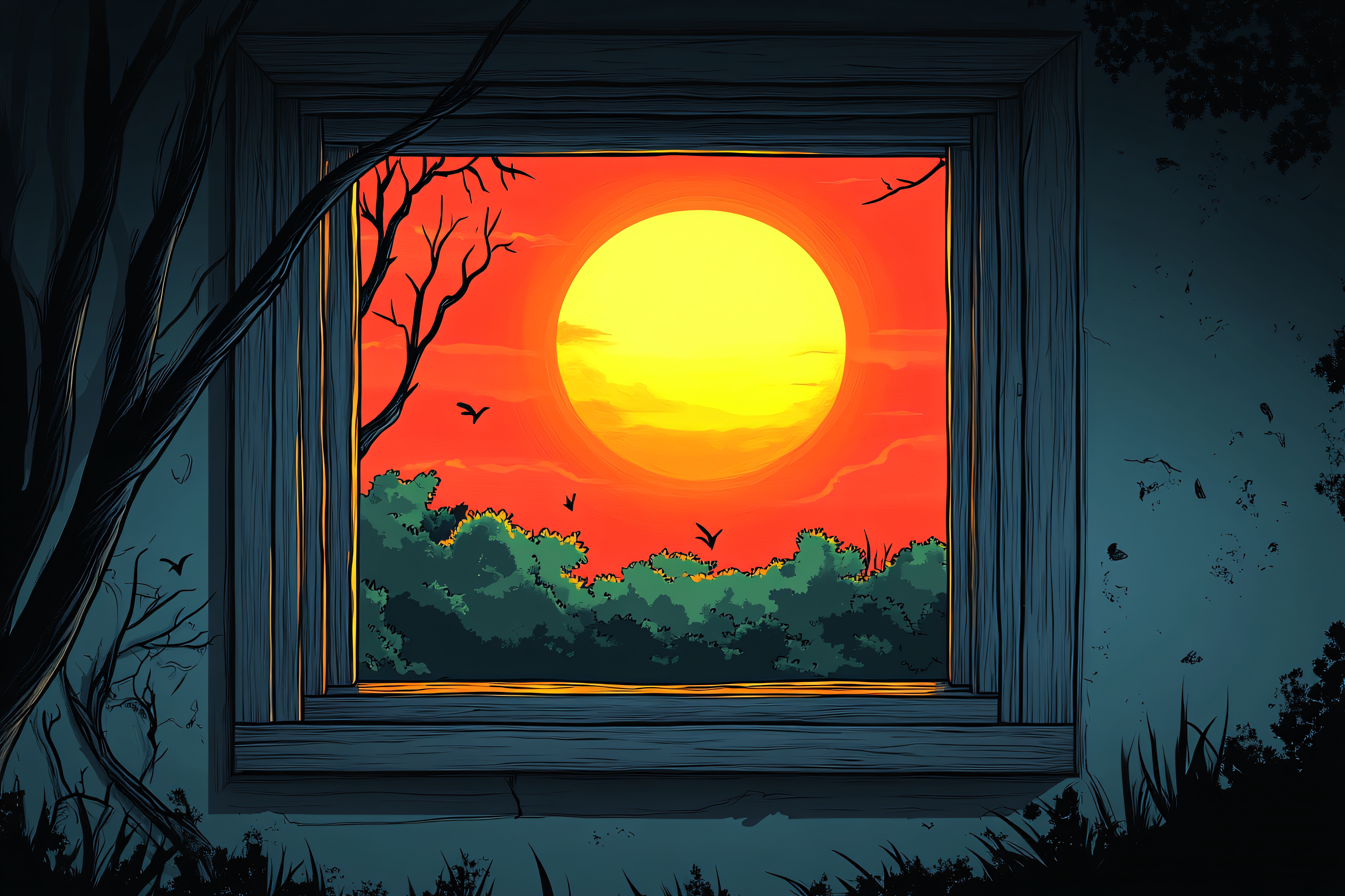 Sunset View Through Window