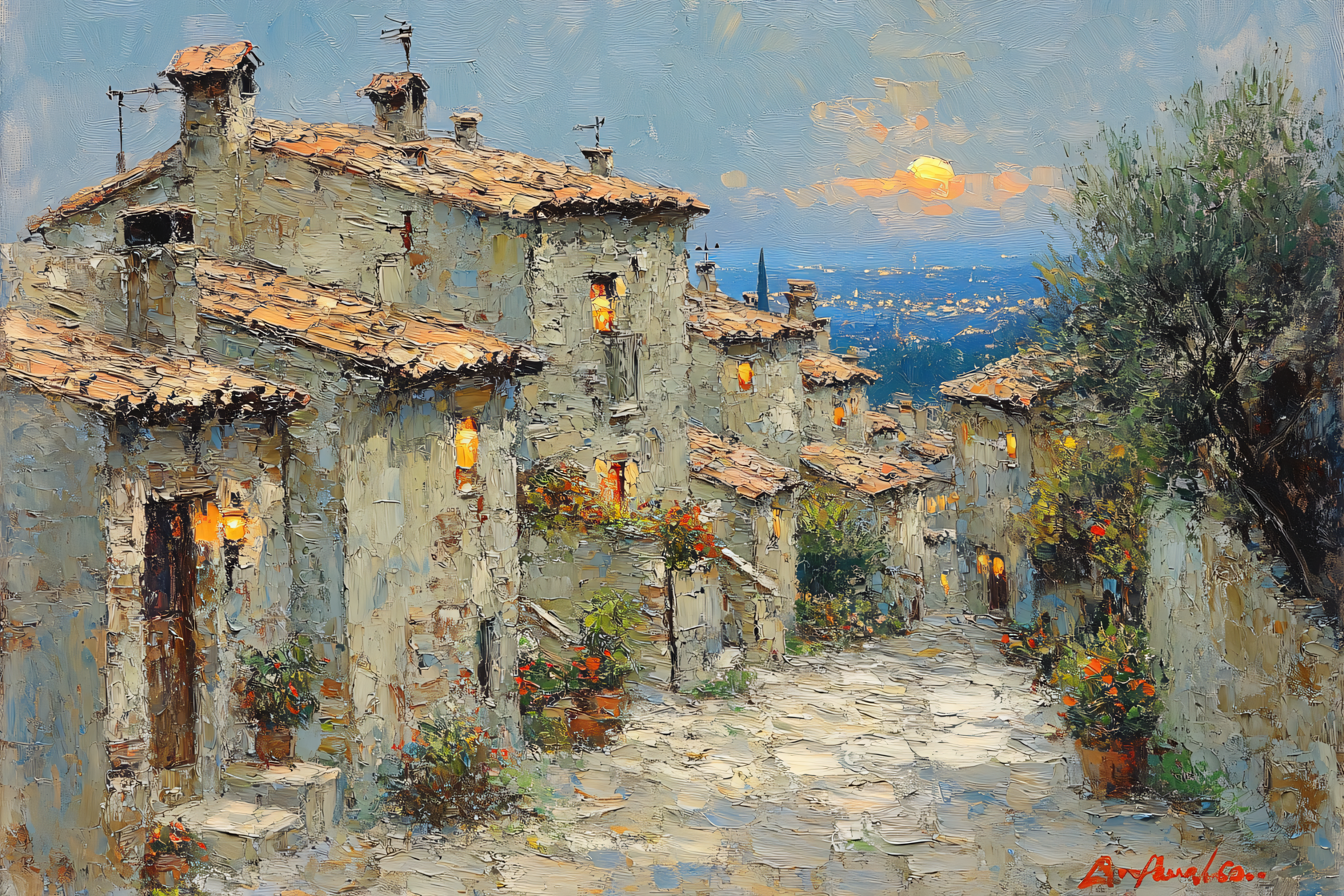 Sunset Village Street Painting