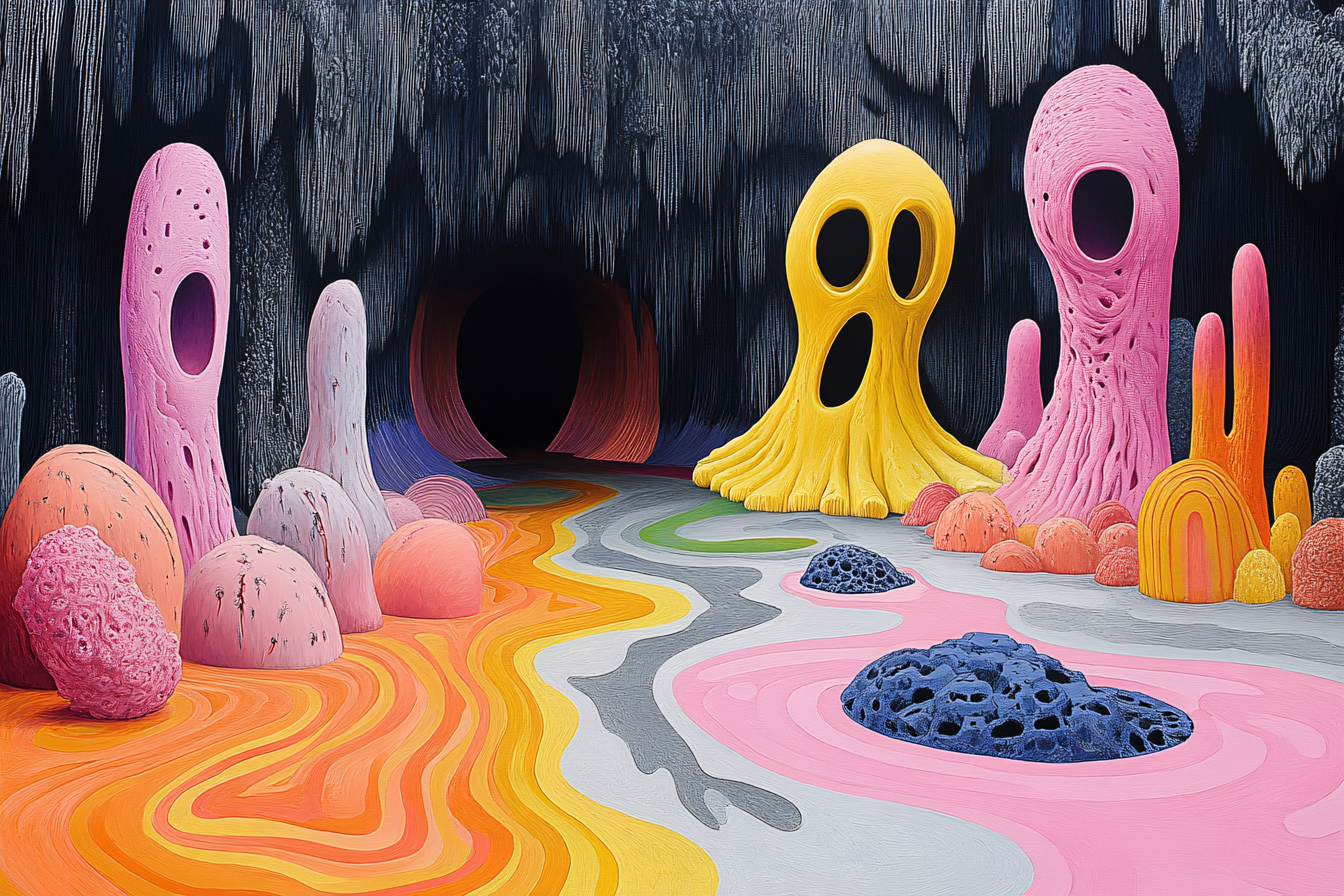 Surreal Cave Landscape with Organic Shapes