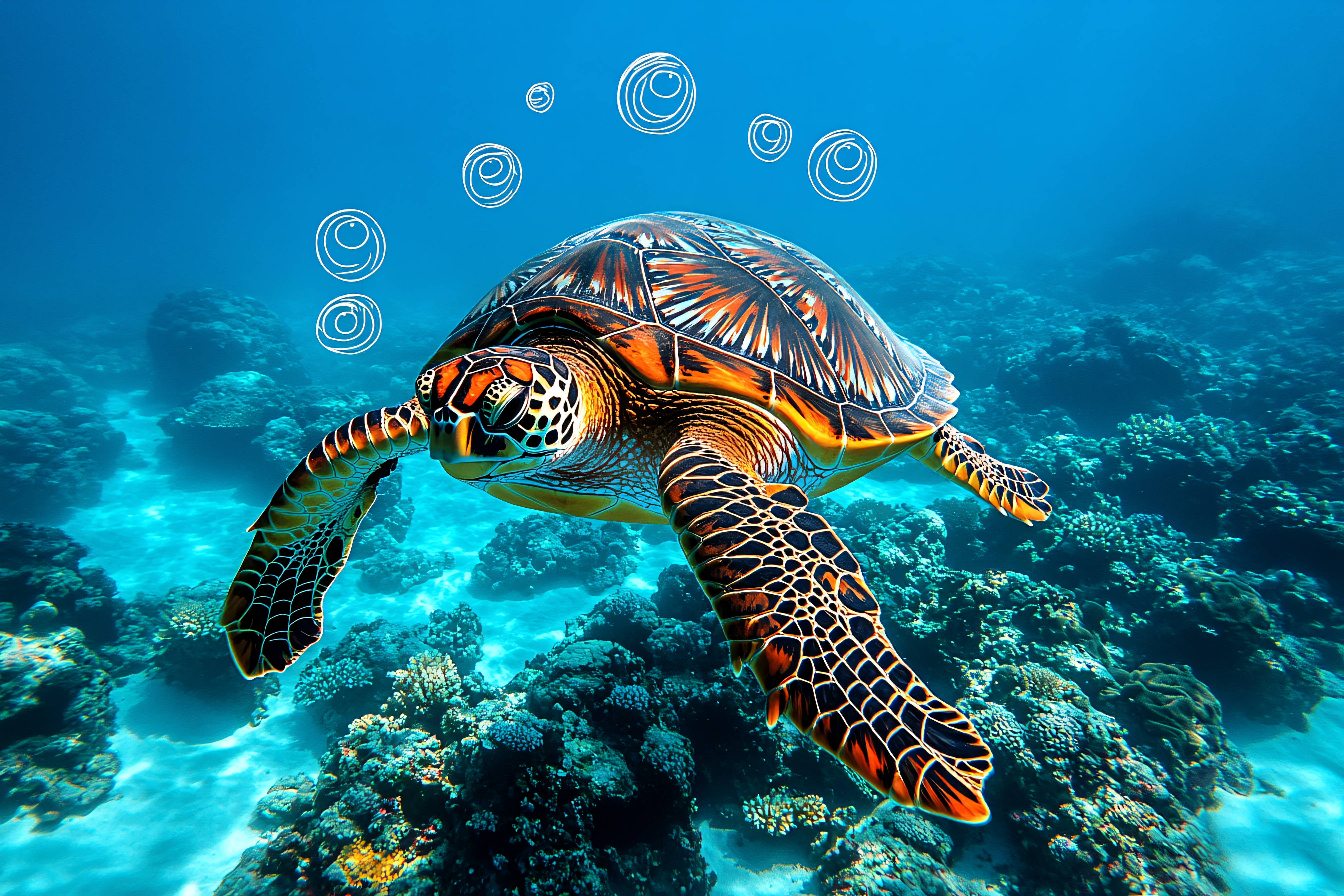 Swimming Sea Turtle In Ocean