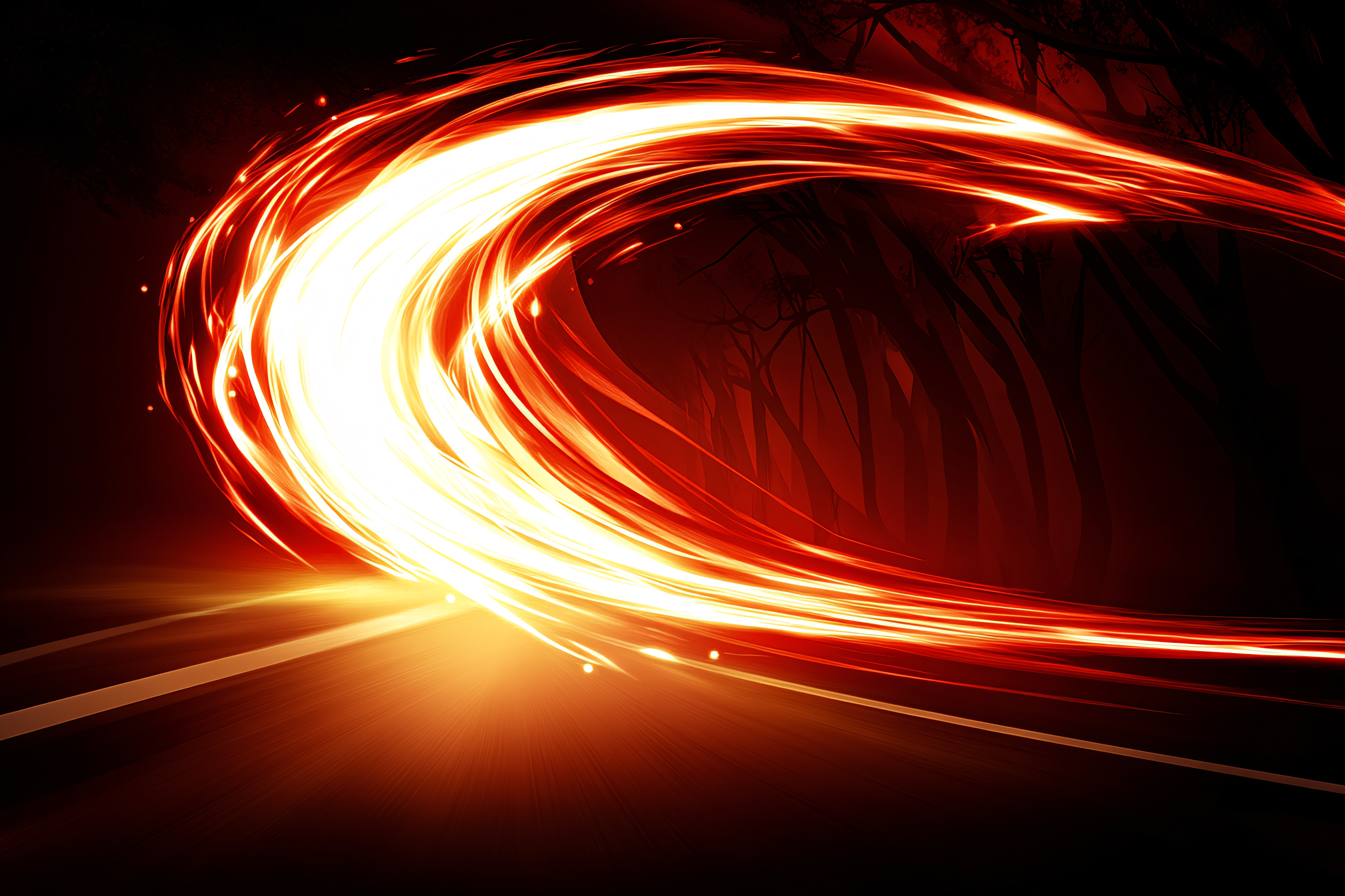 Swirling Light Trails in Dark Forest