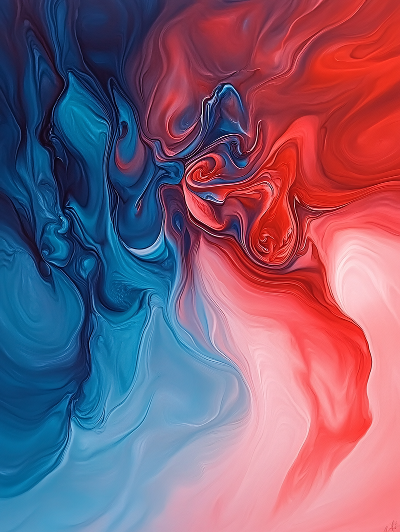 Swirling Nebula in Crimson and Azure