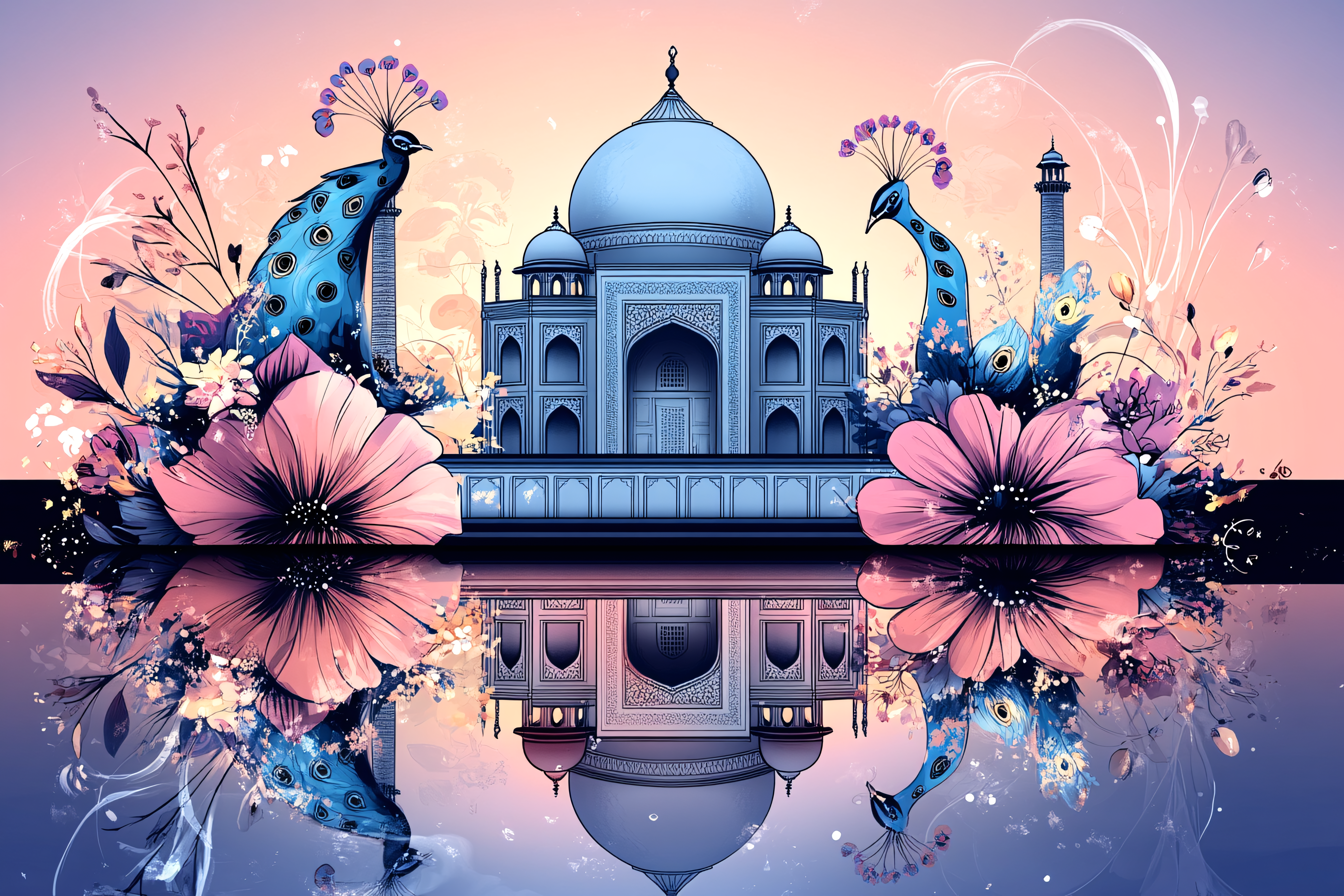Taj Mahal And Peacock