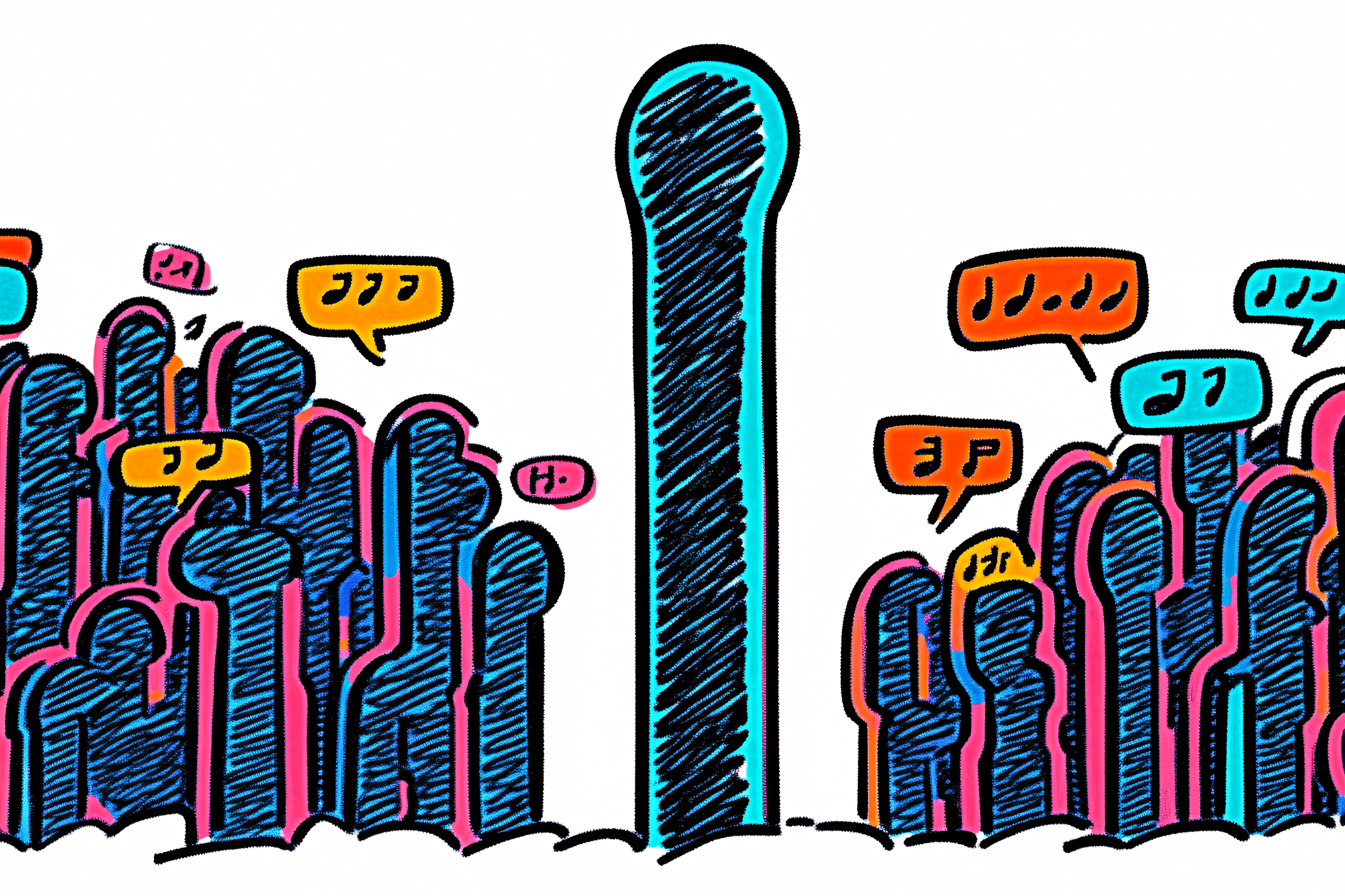 Talking Figures and a Central Tower