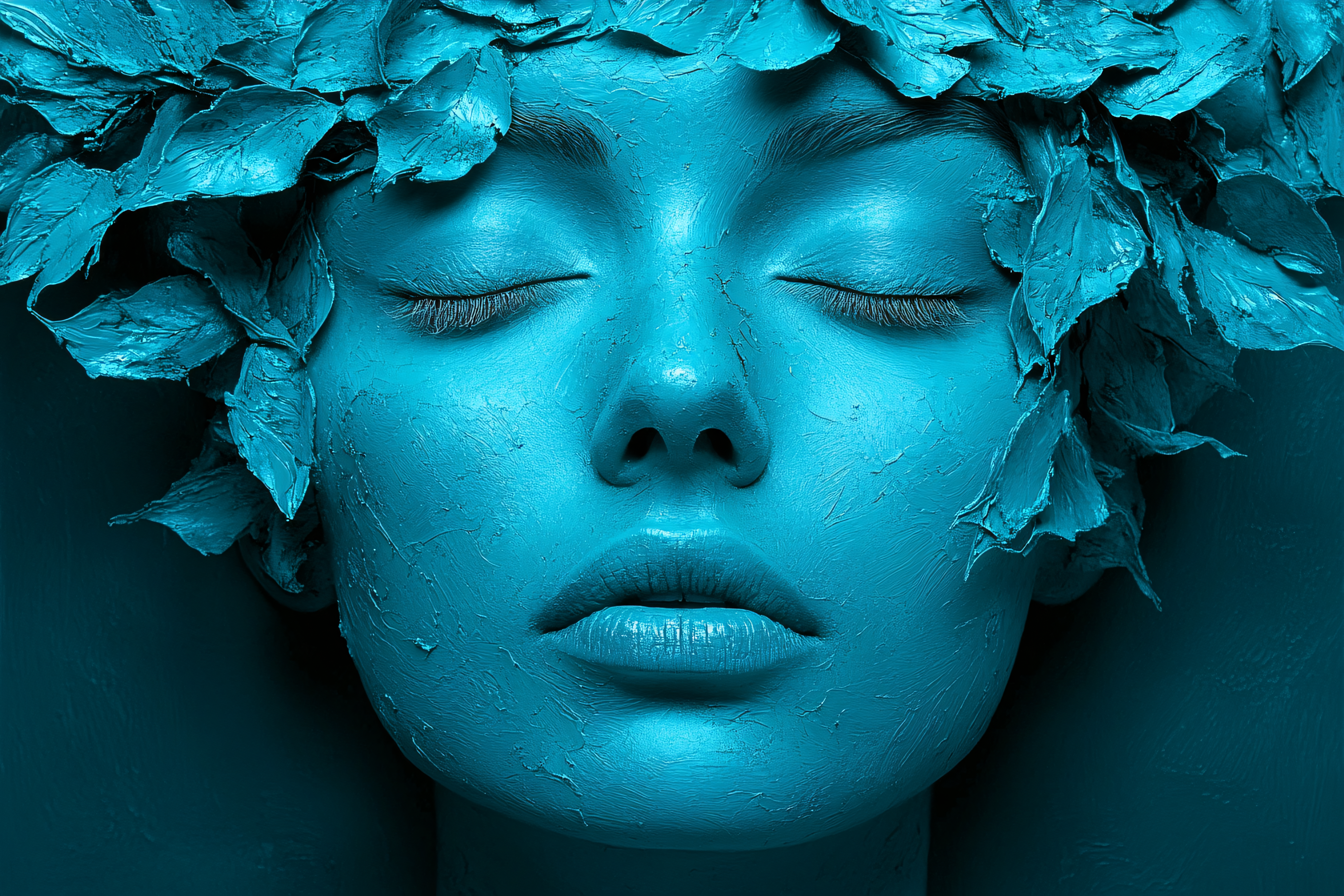 Teal Face with Leaf Crown