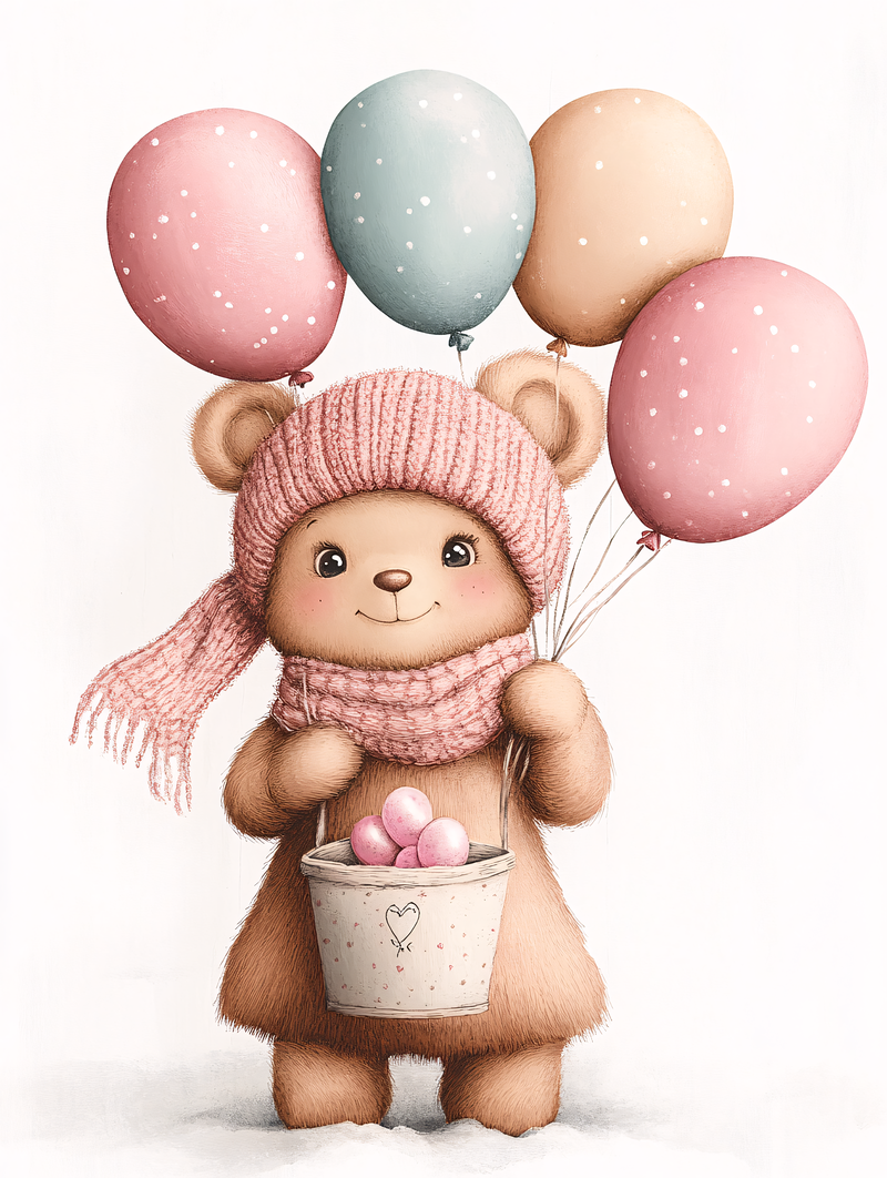 Teddy Bear With Balloons And Bucket