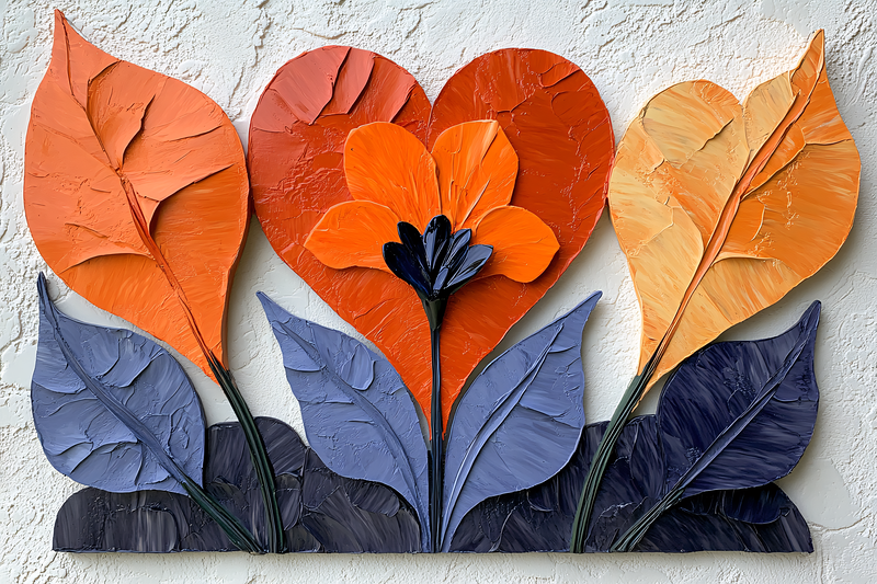Textured Floral Leaves and Heart Painting