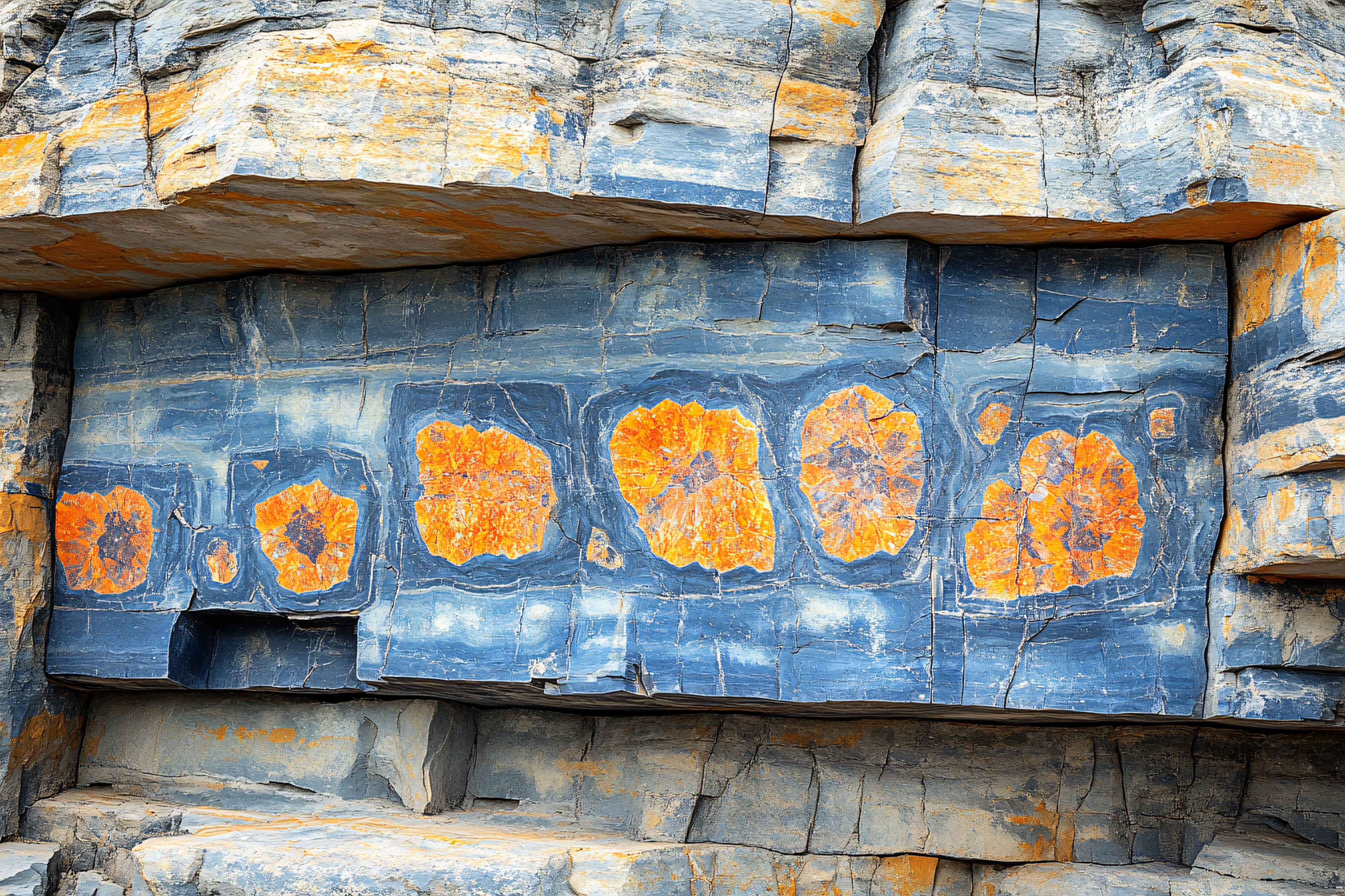 Textured Rock Formation with Orange Patches
