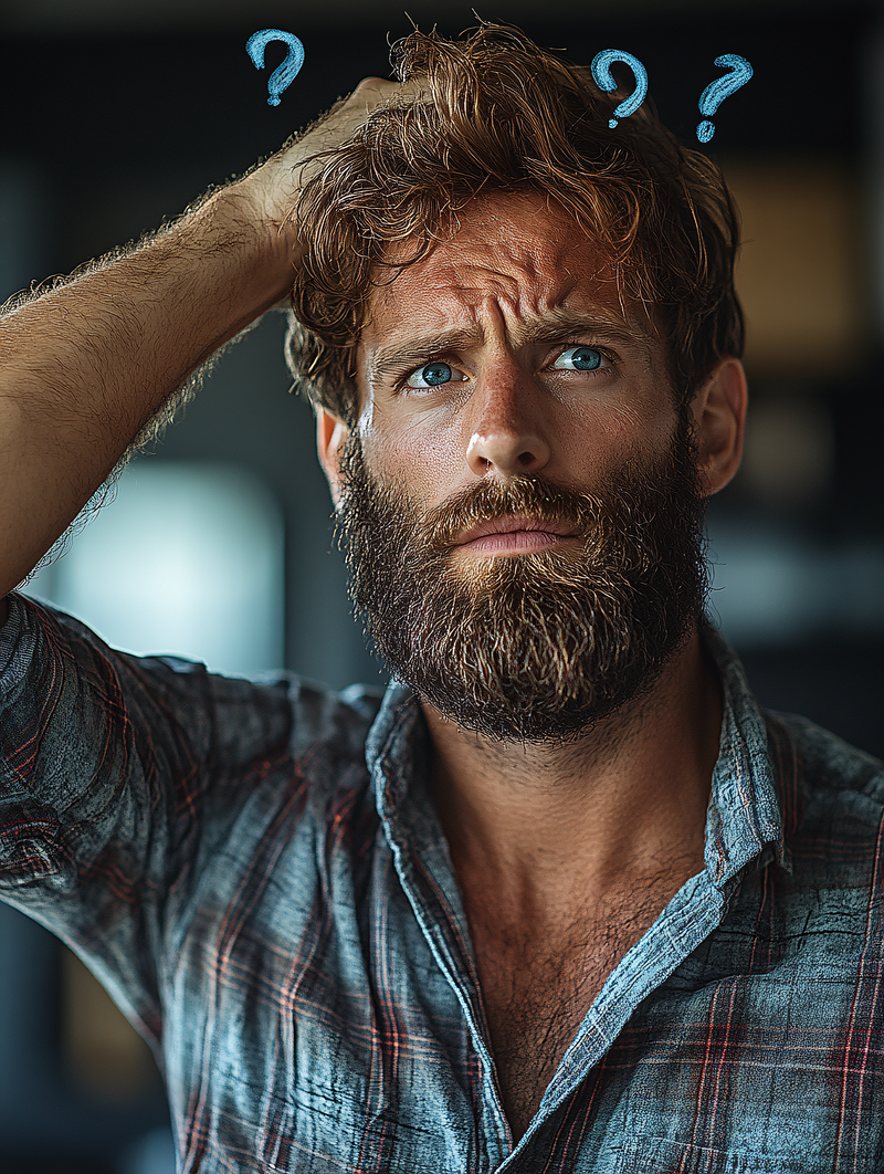 Thinking Man with Question Marks