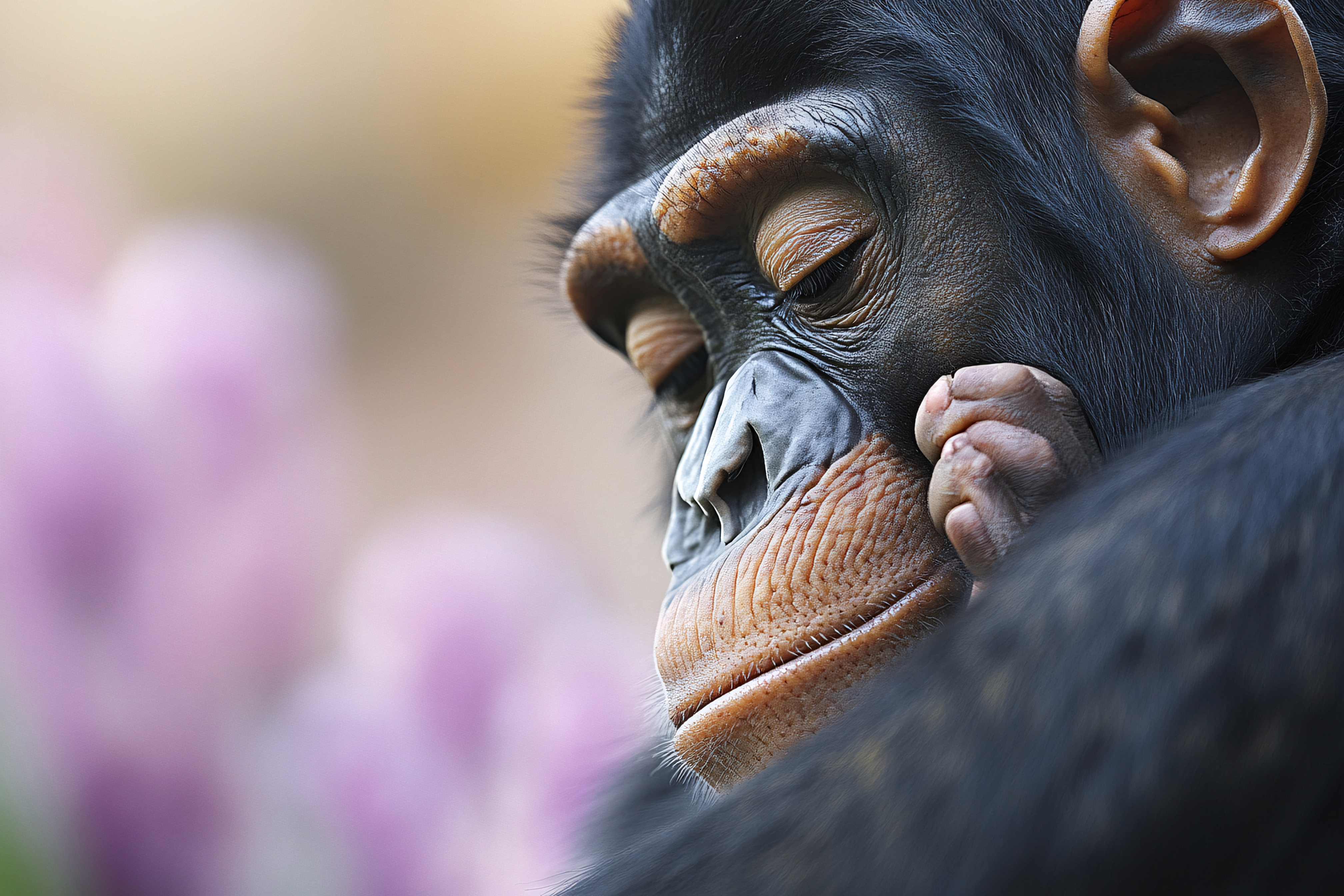 Thoughtful Chimpanzee Cub Portrait