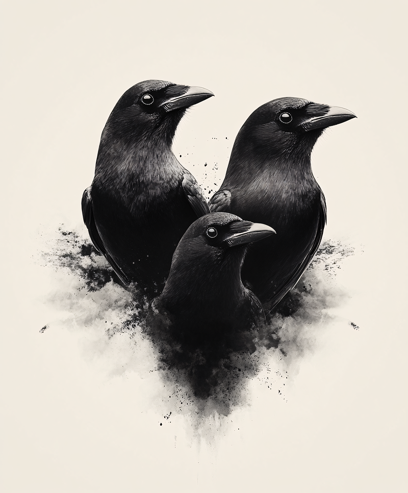 Three Black Crows Emerging From Dust