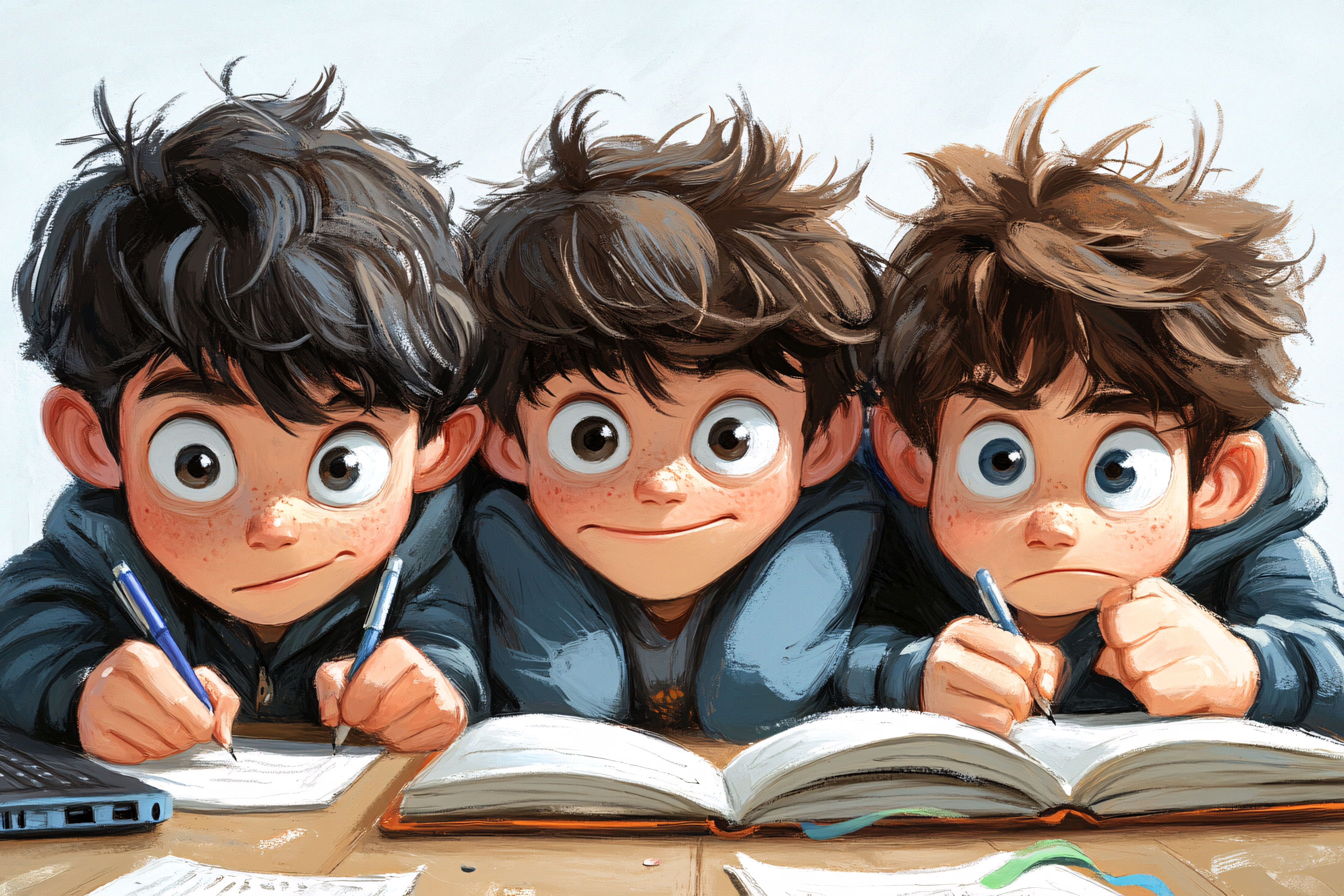 Three Boys Studying