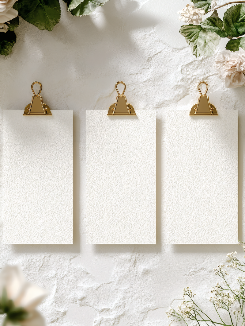 Three Cards Mockup with Floral Decorations