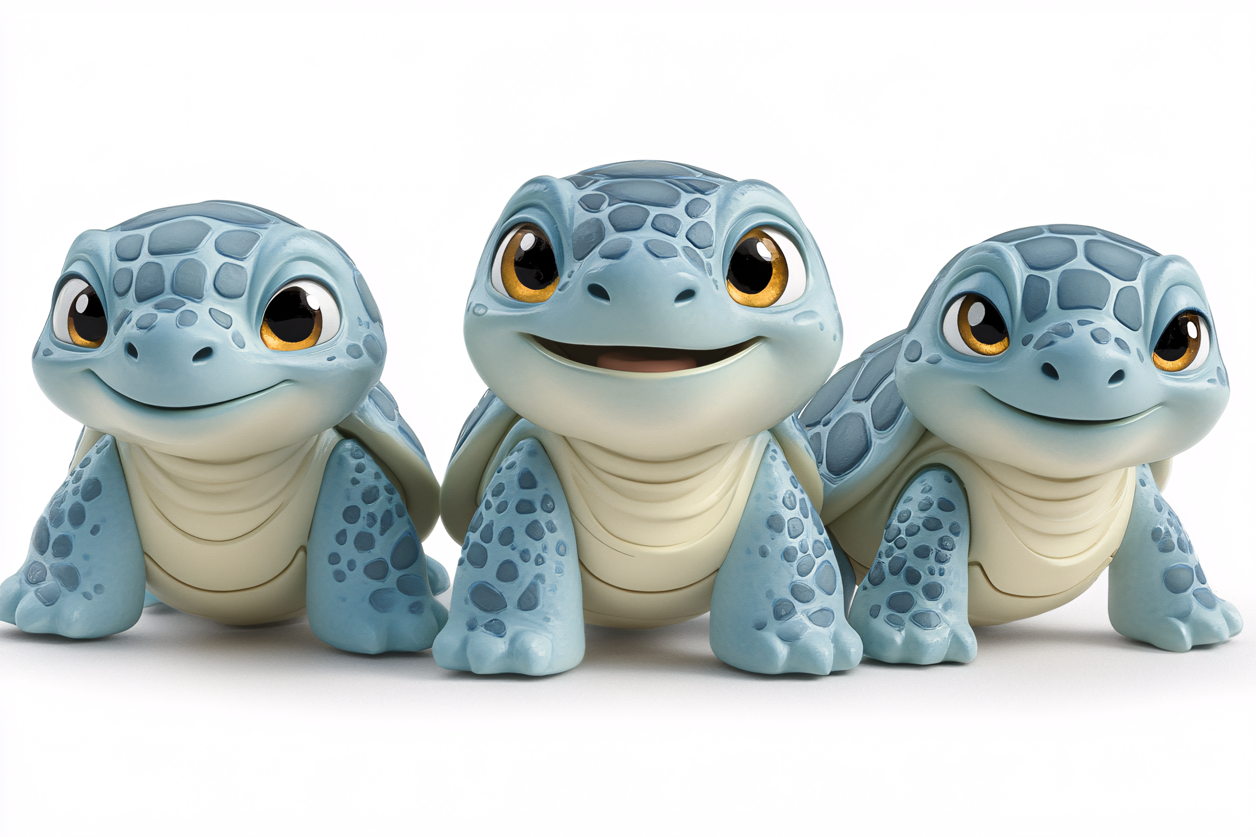 Three Cartoon Turtles Smiling