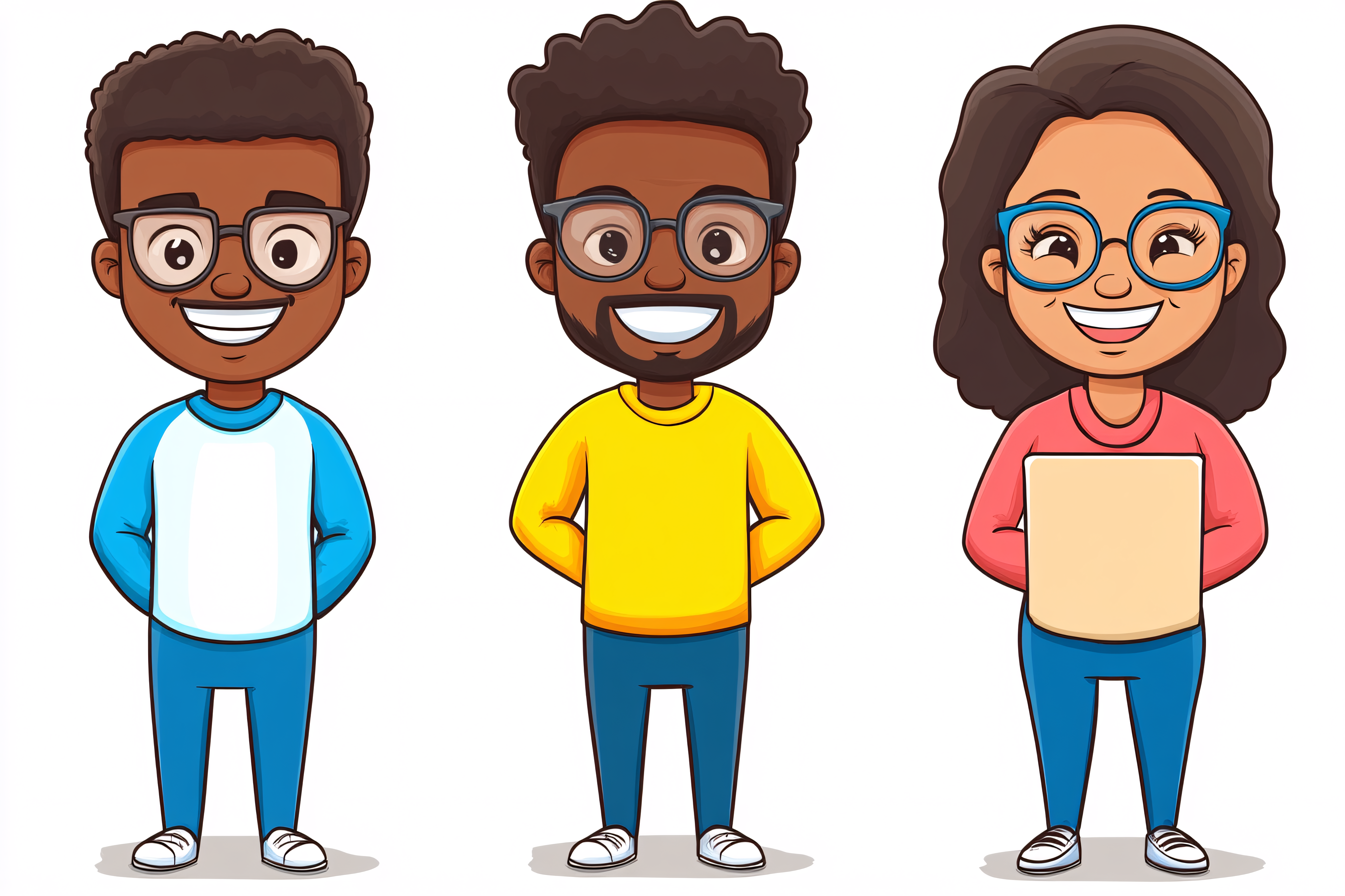 Three Cheerful Cartoon Characters