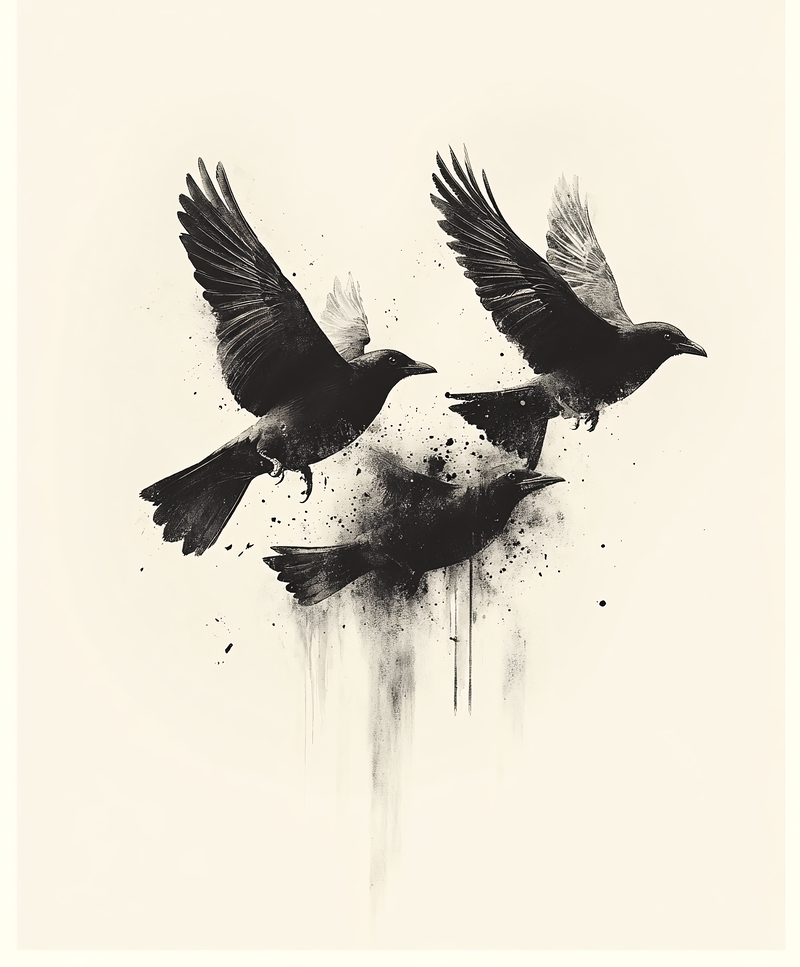 Three Flying Crows