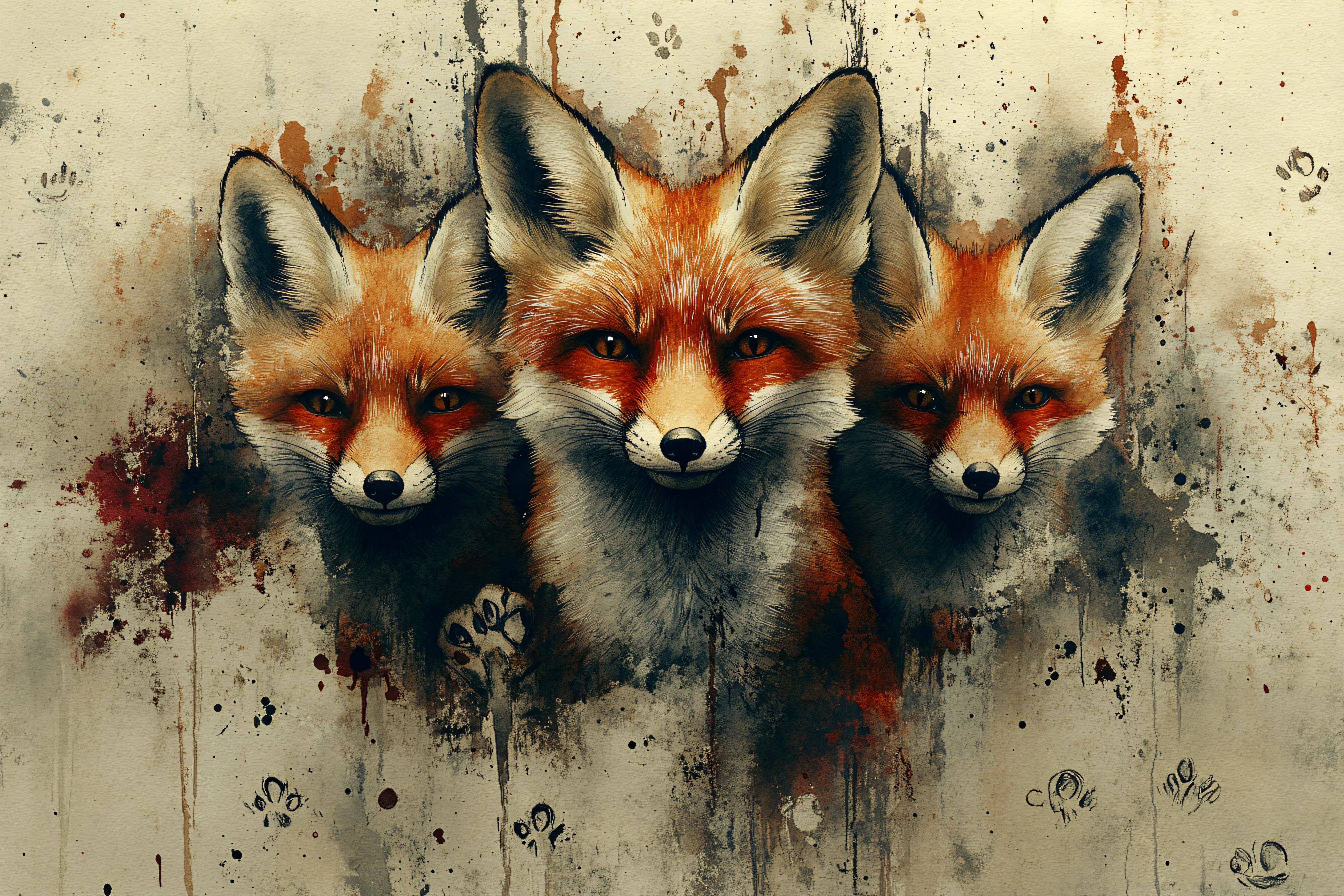 Three Foxes Watercolor
