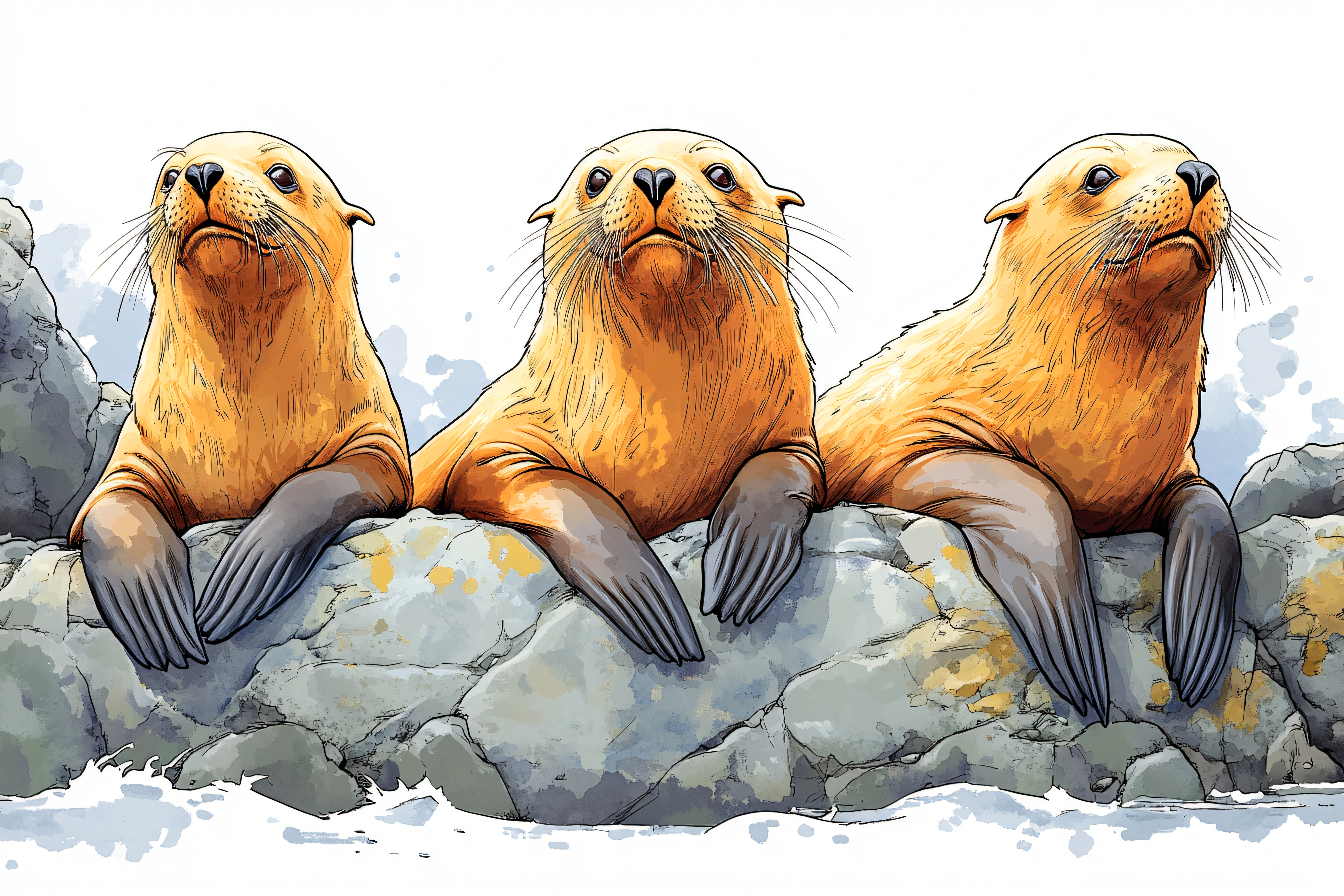 Three Sea Lions on Rocks