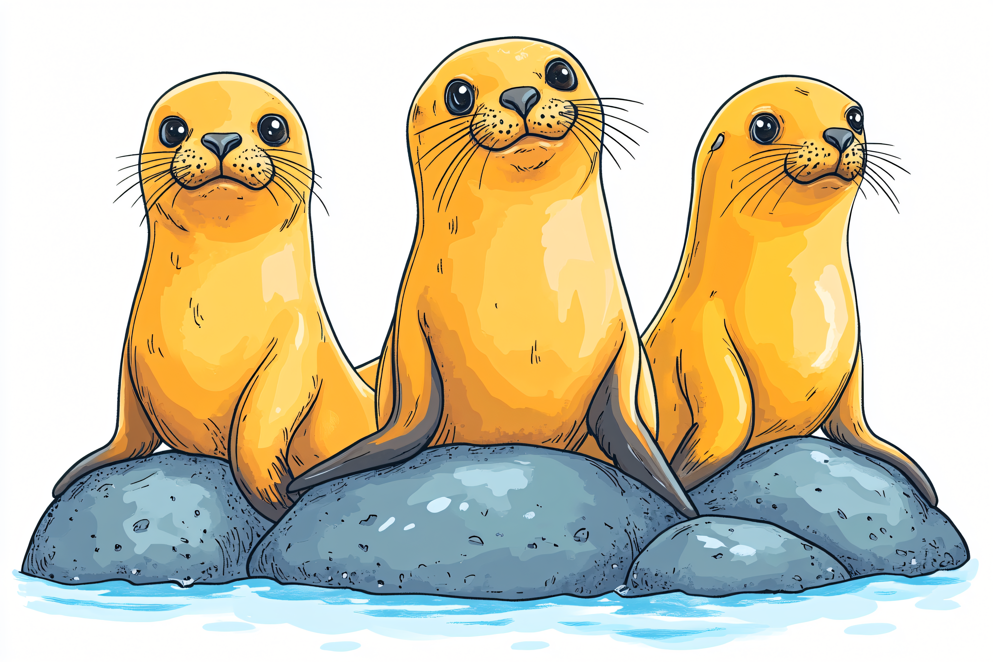 Three Sea Lions On Rocks