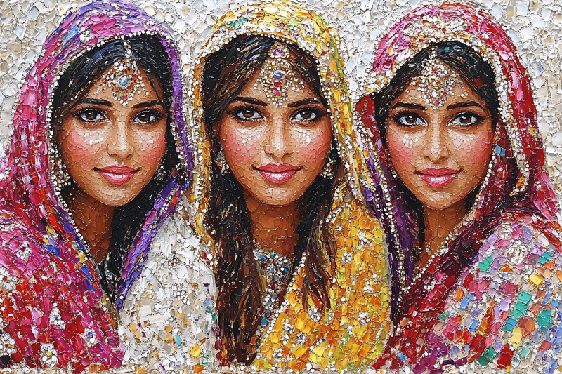 Three Sisters In Traditional Attire