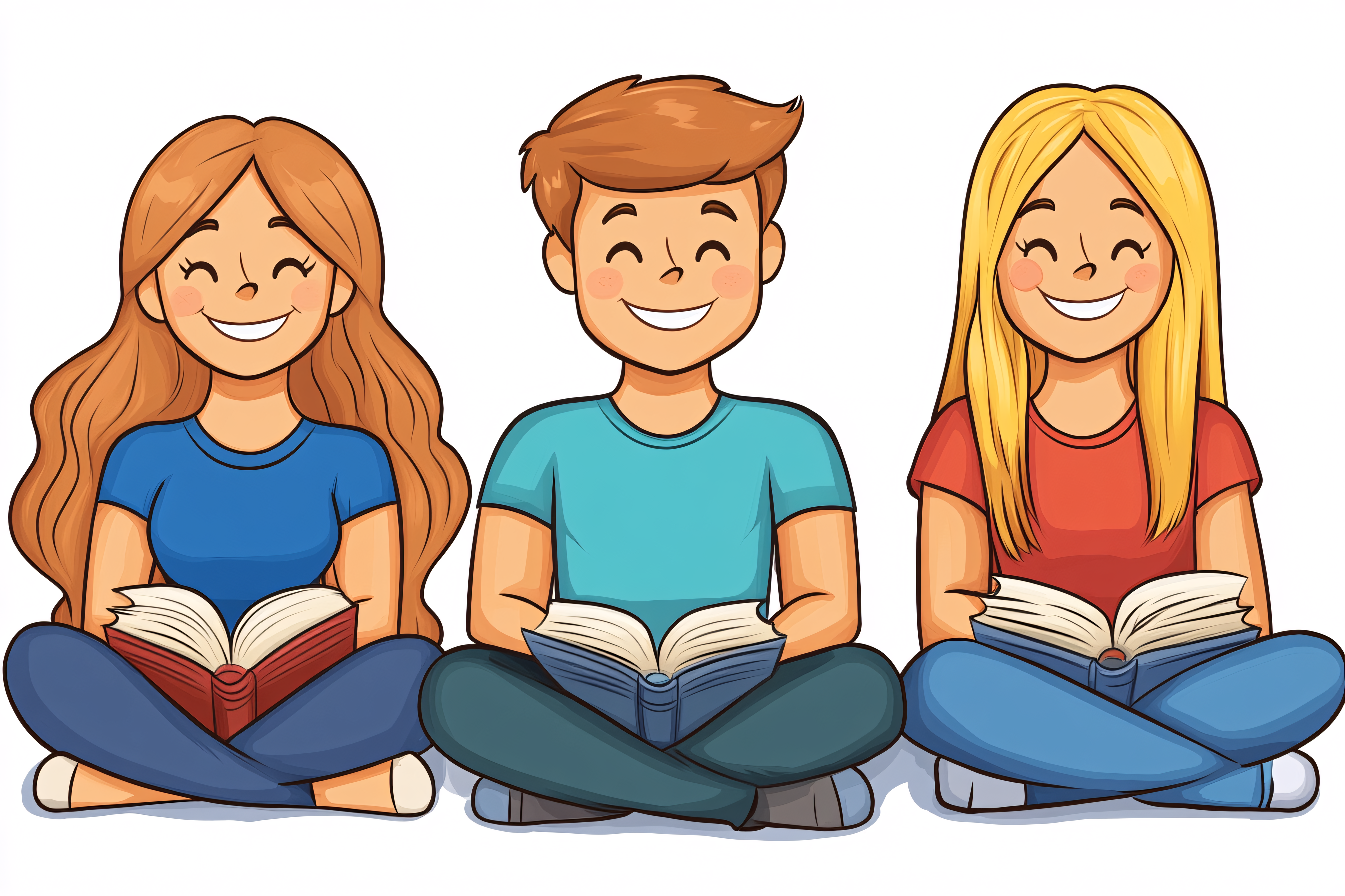 Three Students Reading Books