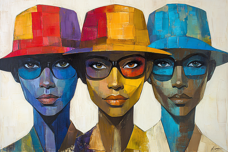 Three Stylish Women with Colorful Hats