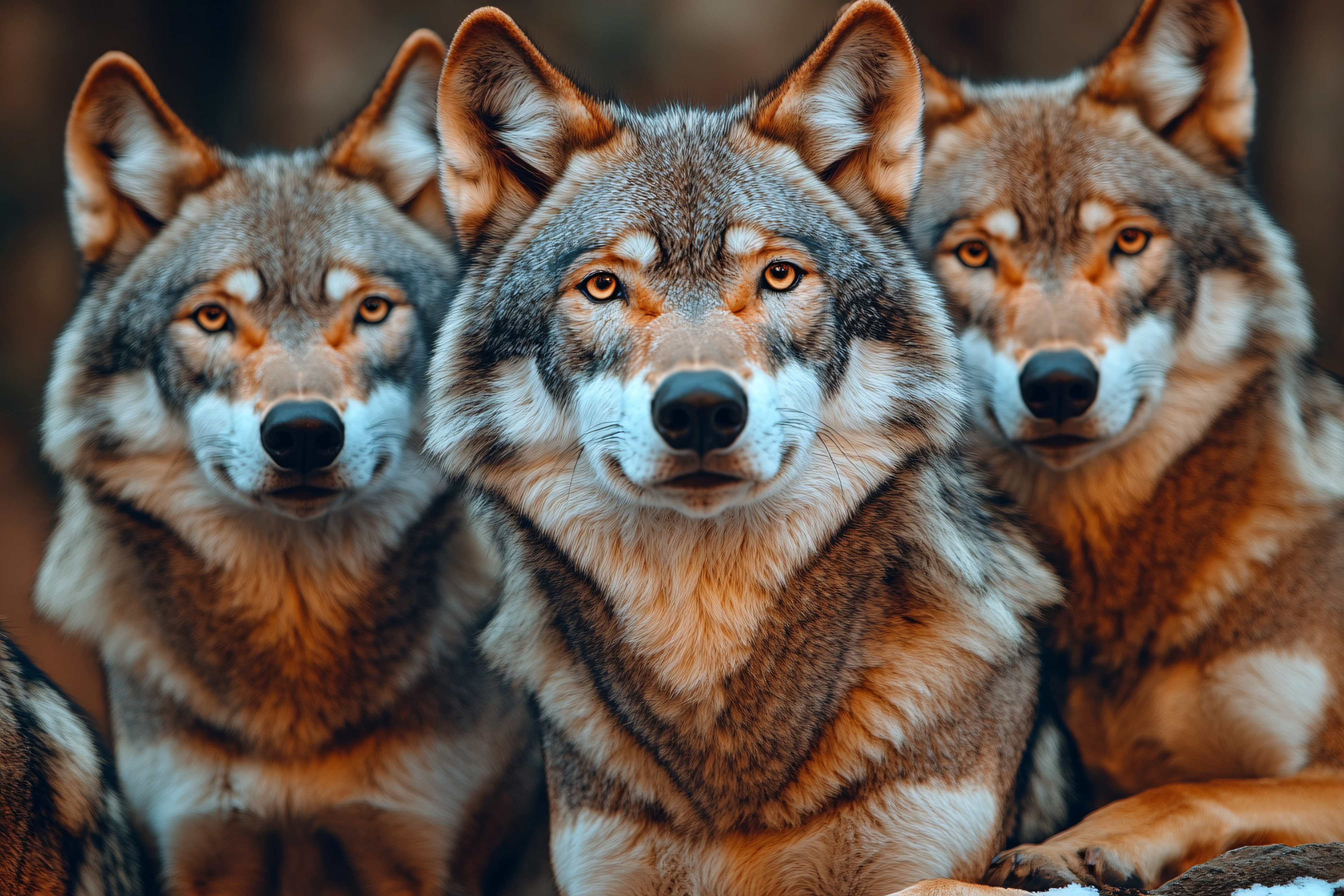 Three Wolves Staring Intently