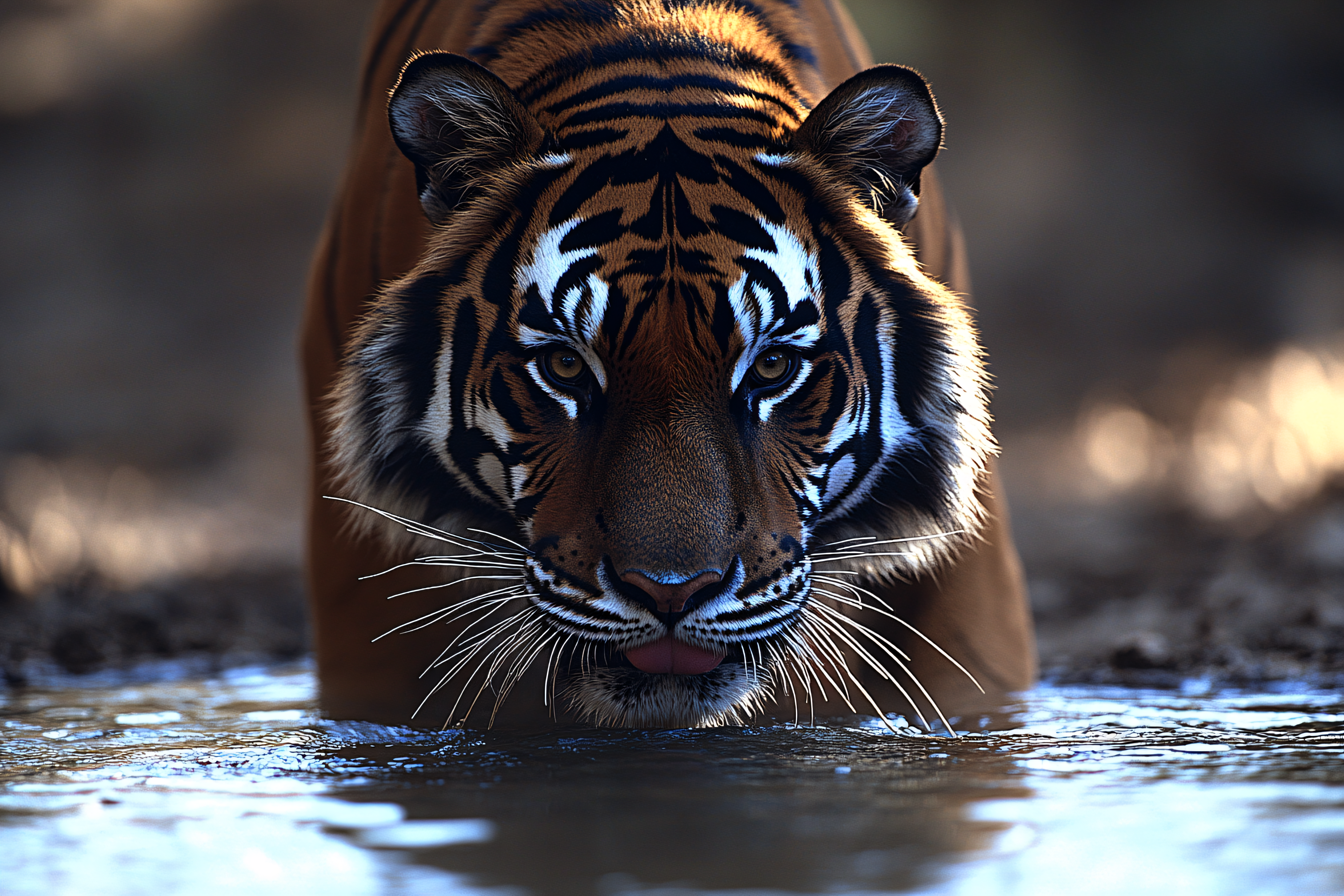 Tiger Drinking Water Close-Up