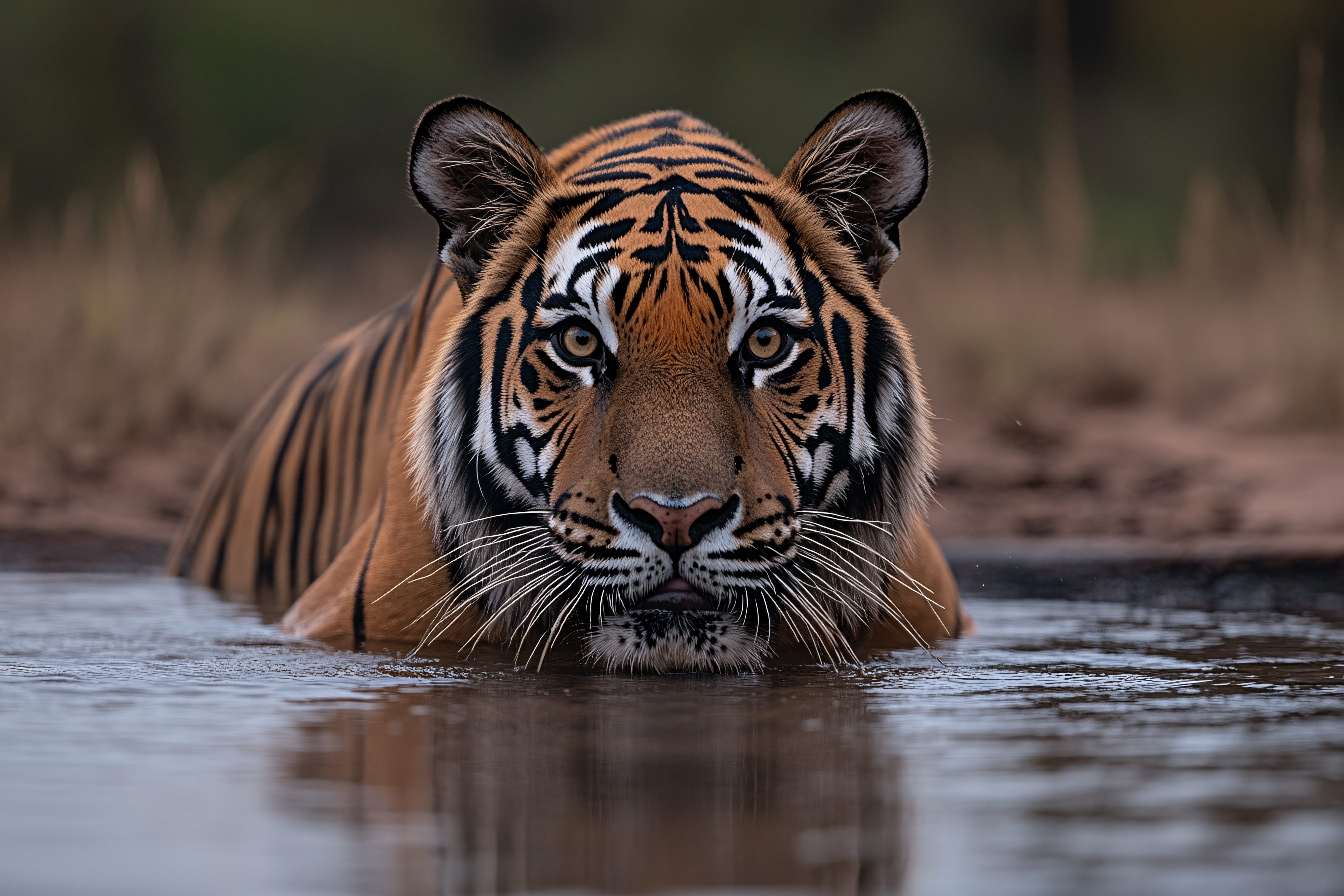 Tiger In Water Staring