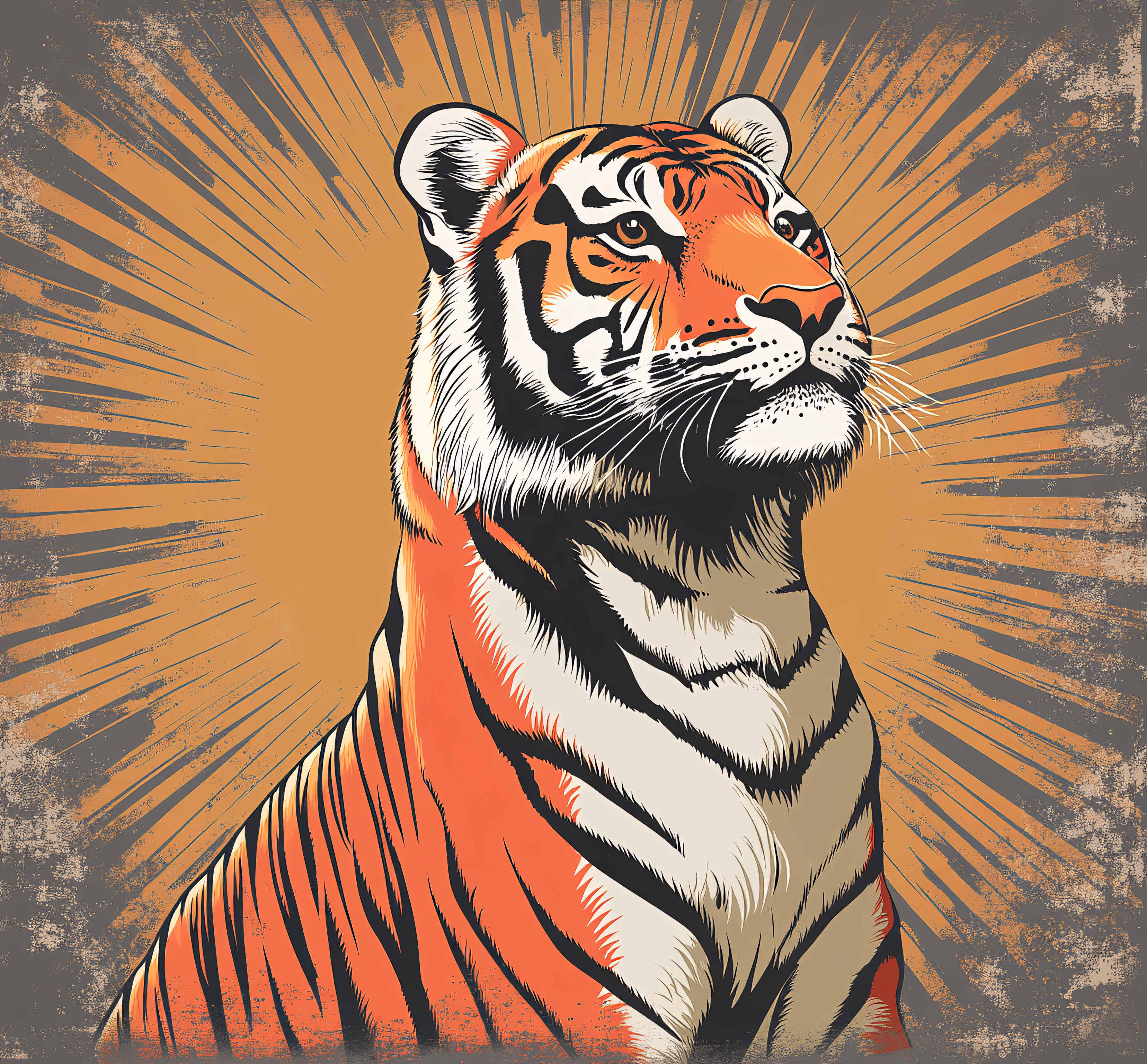 Tiger Portrait with Retro Rays