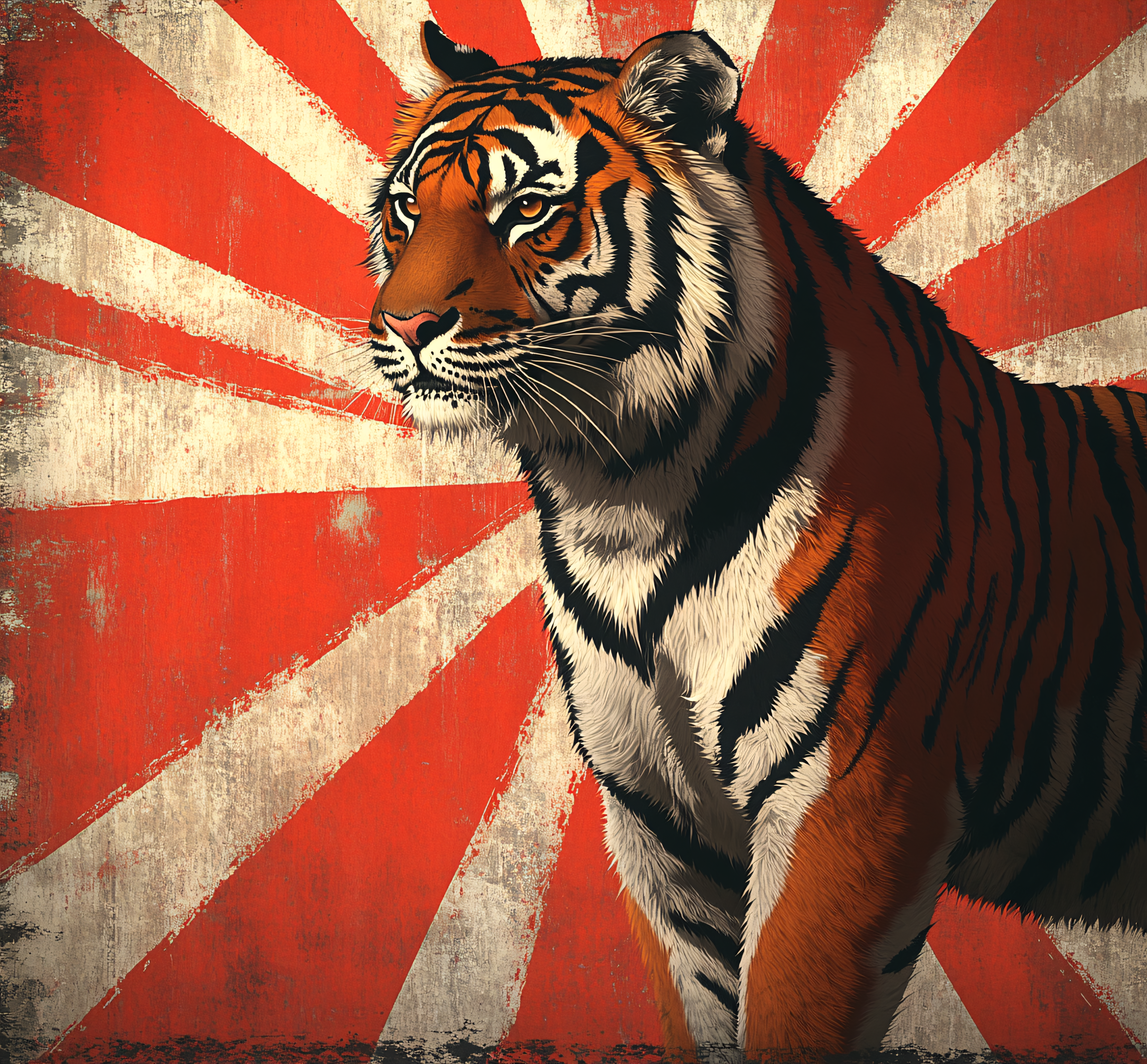 Tiger Portrait with Rising Sun Background