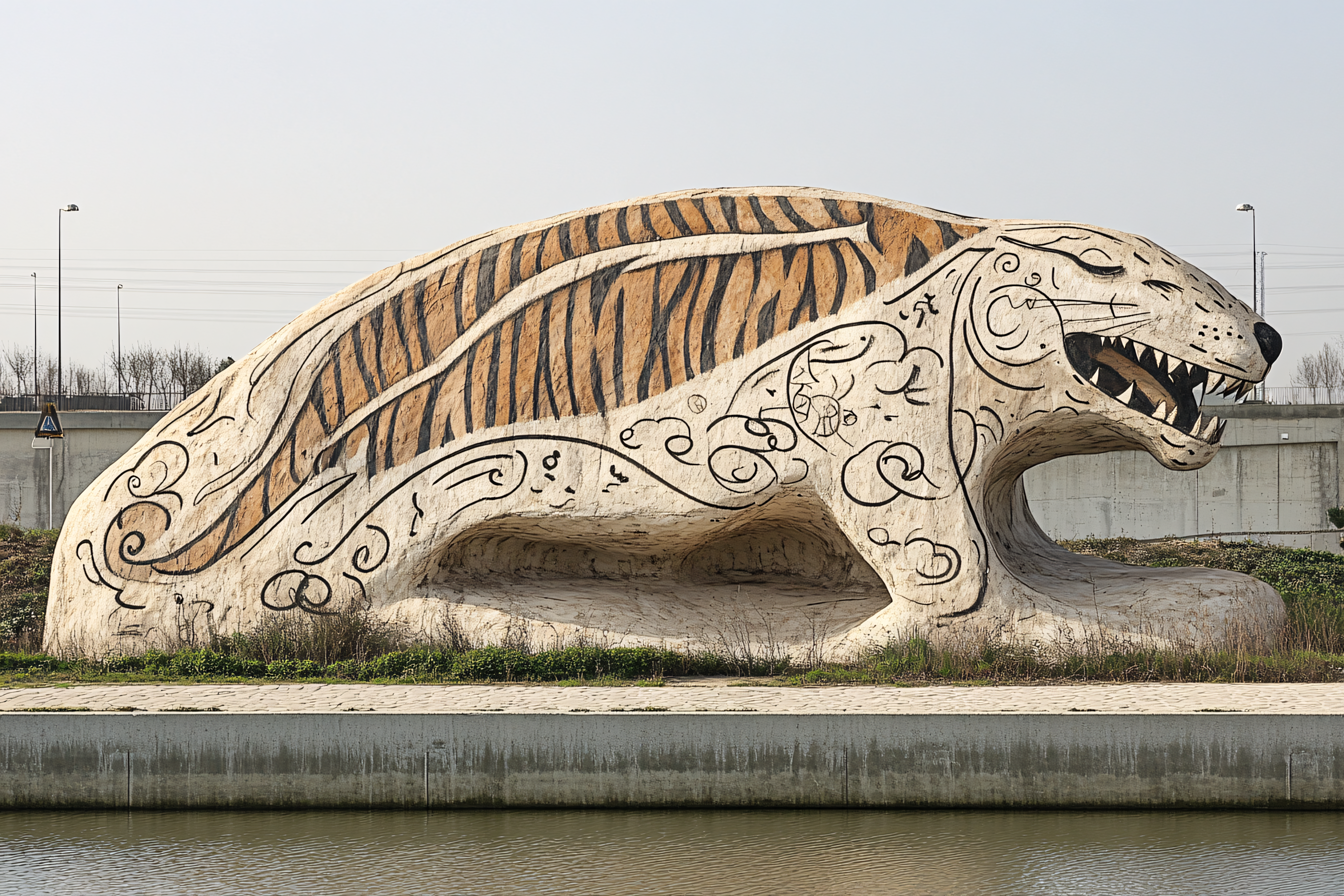 Tiger Sculpture By River Bank