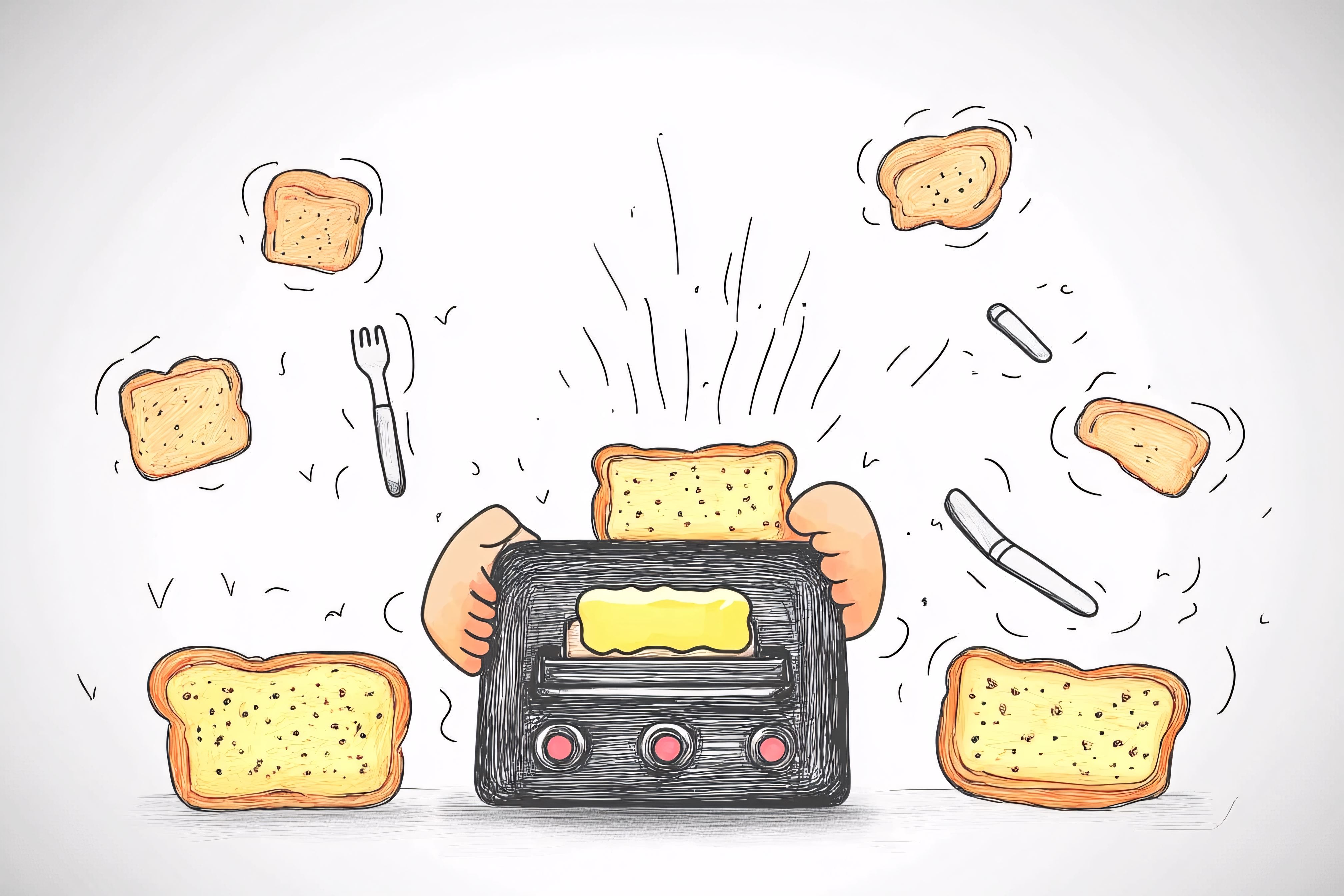 Toaster Toast Breakfast Cartoon Illustration