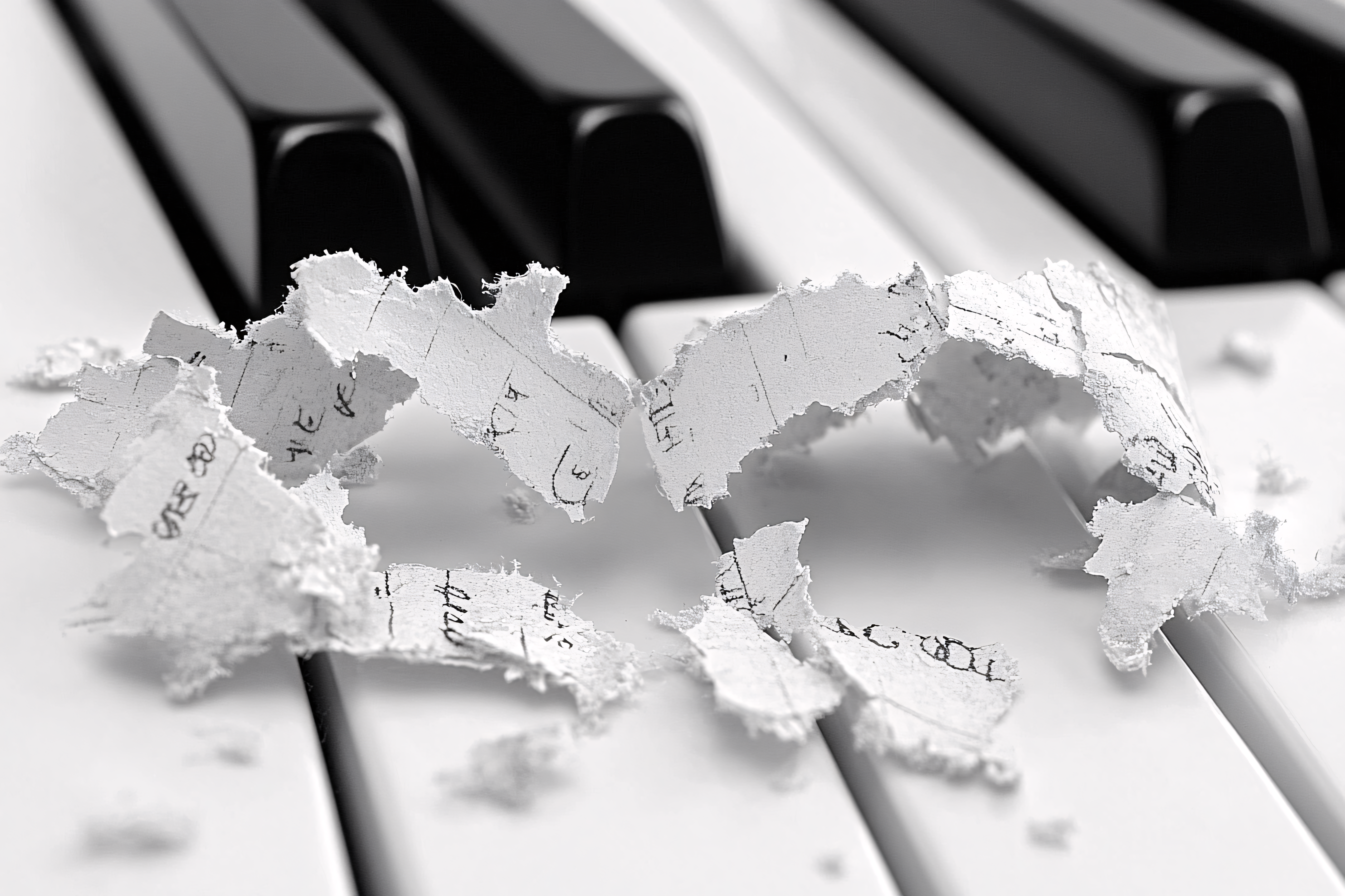 Torn Sheet Music on Piano Keys