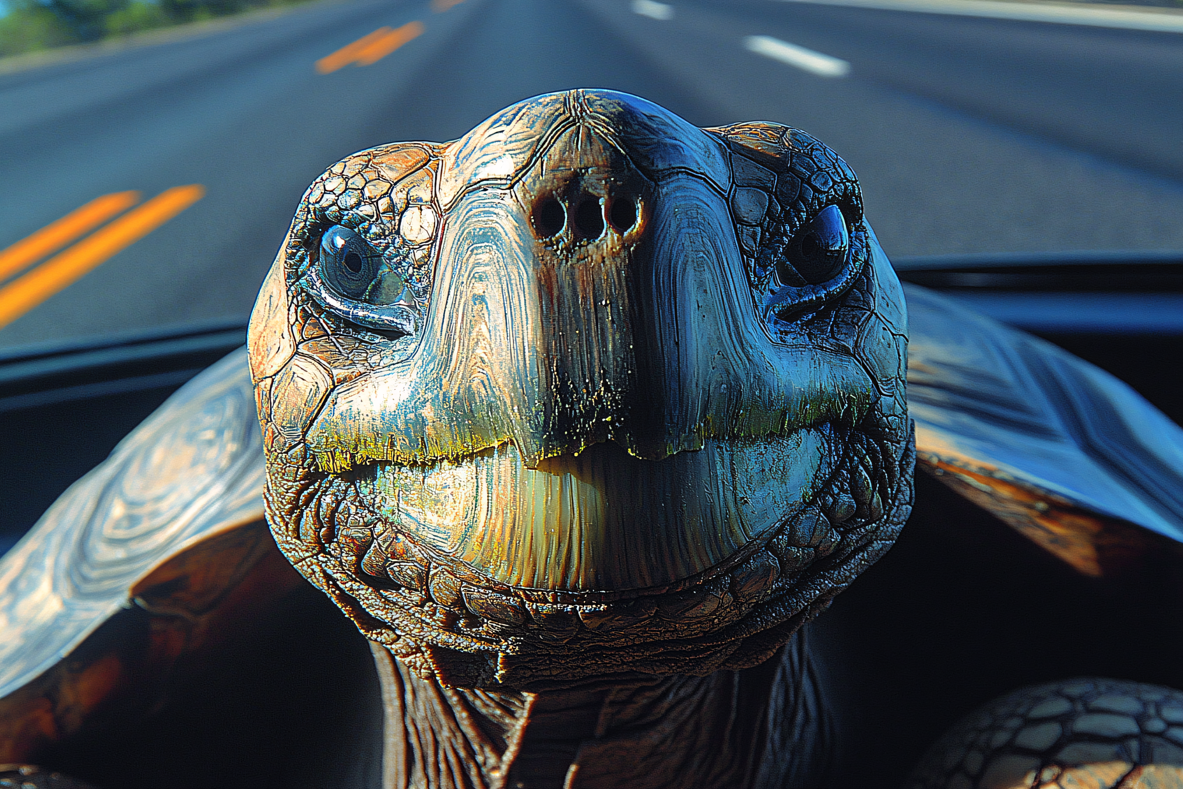 Tortoise Portrait On Asphalt