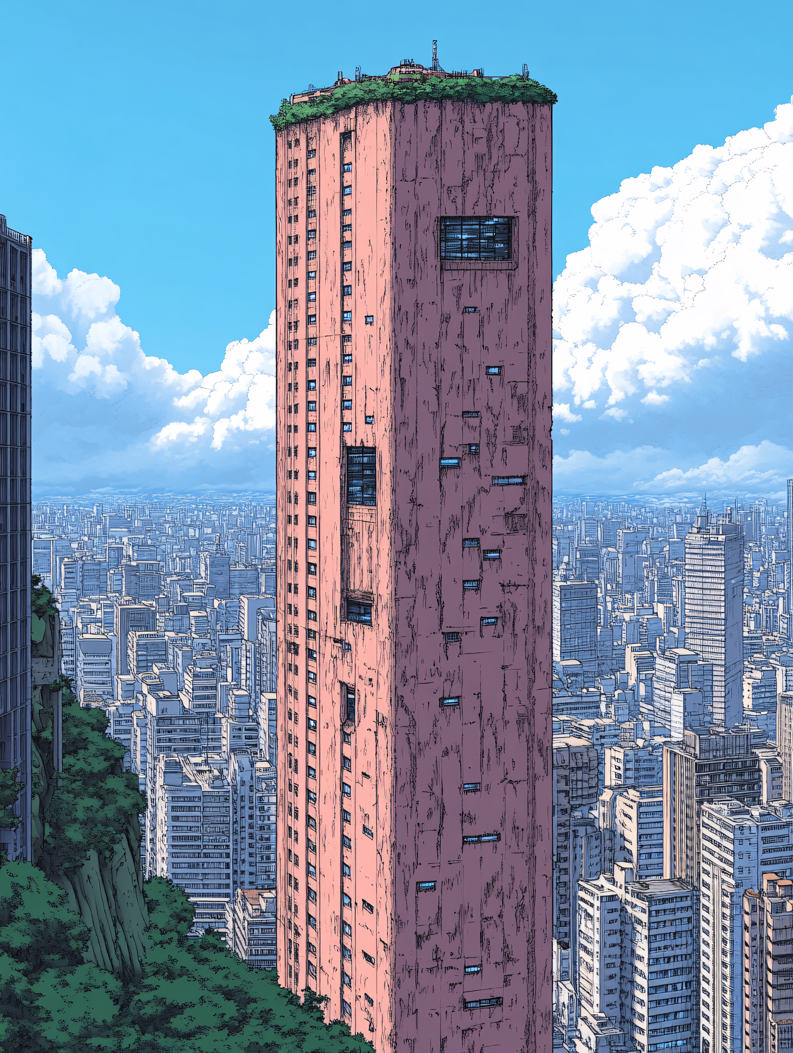 Towering Pink Skyscraper in Cityscape