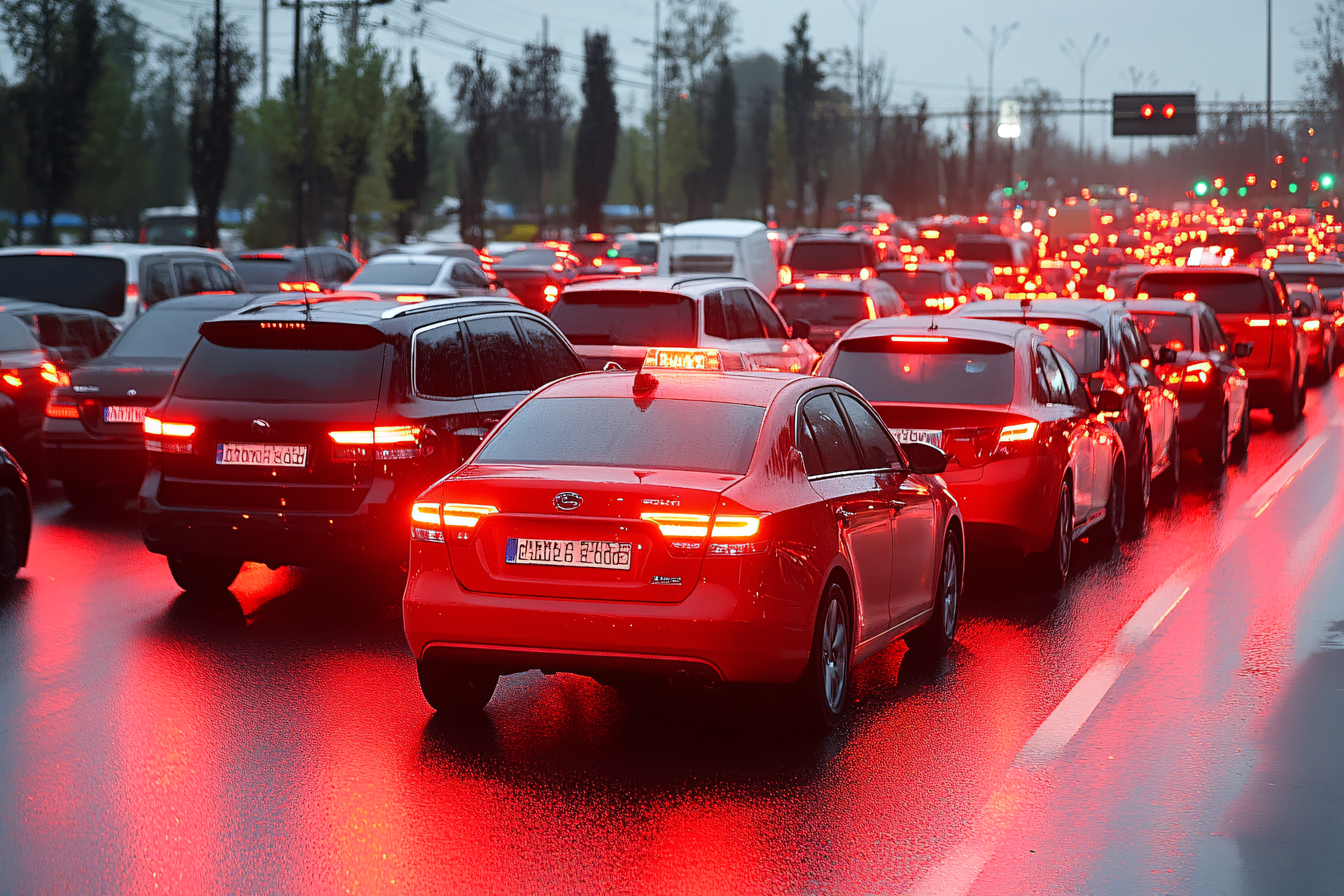 Traffic Jam on a Rainy Day