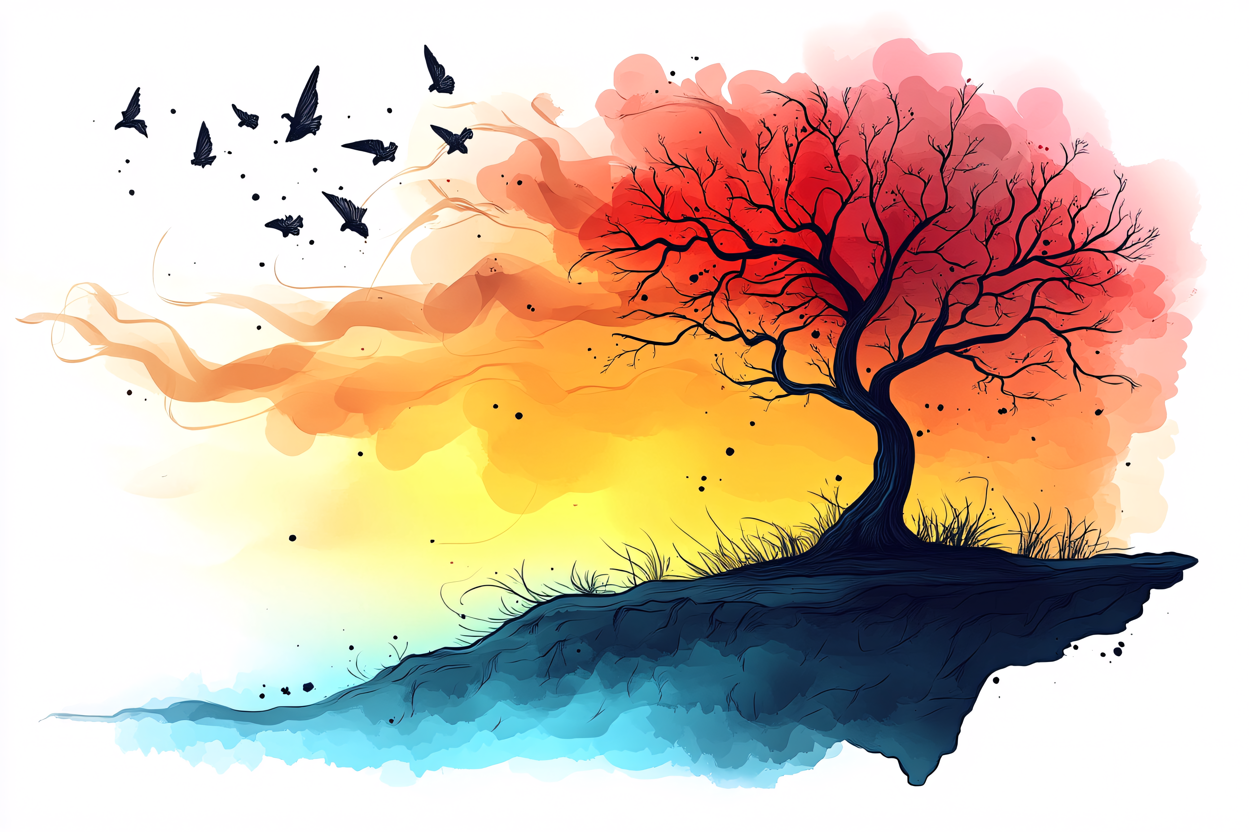 Tree Silhouette With Colorful Sky