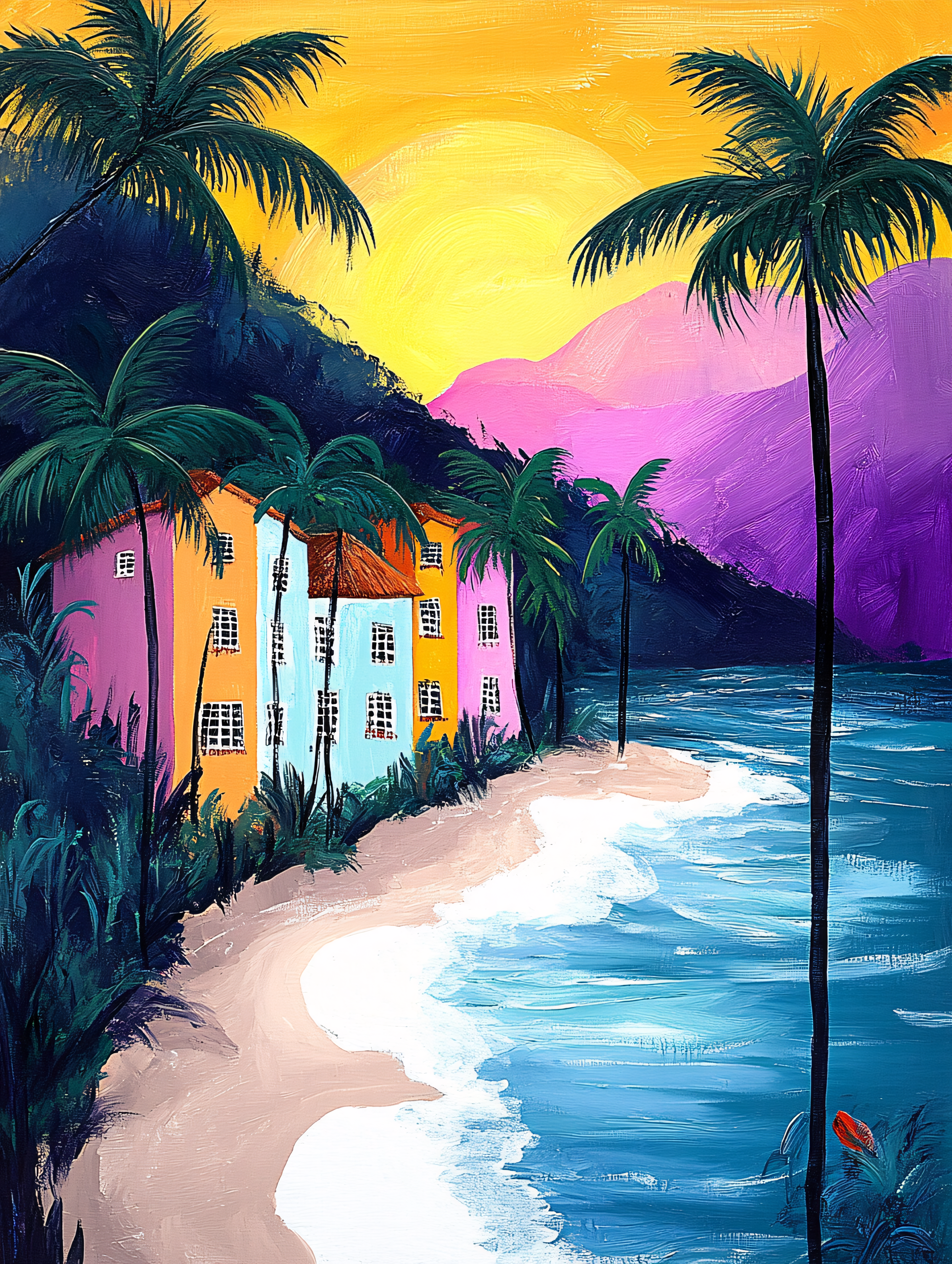 Tropical Beach Houses Painting