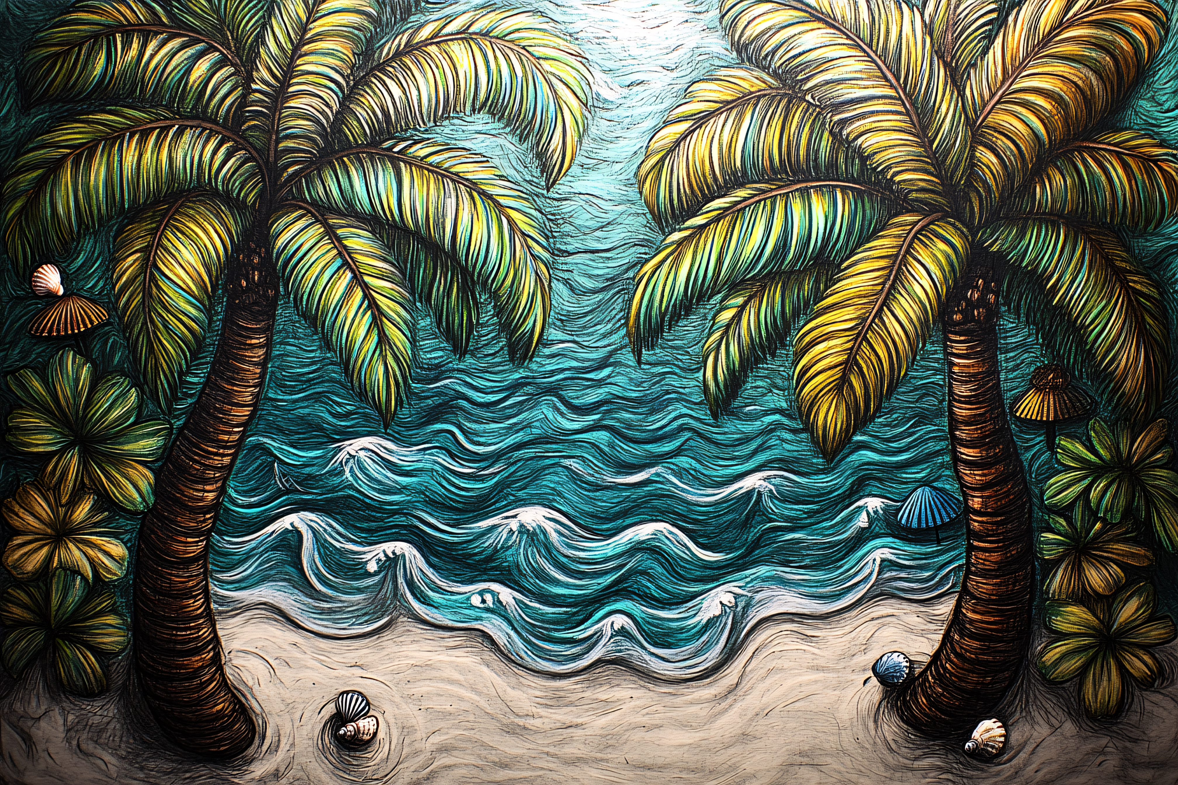 Tropical Beach Palm Trees Artwork