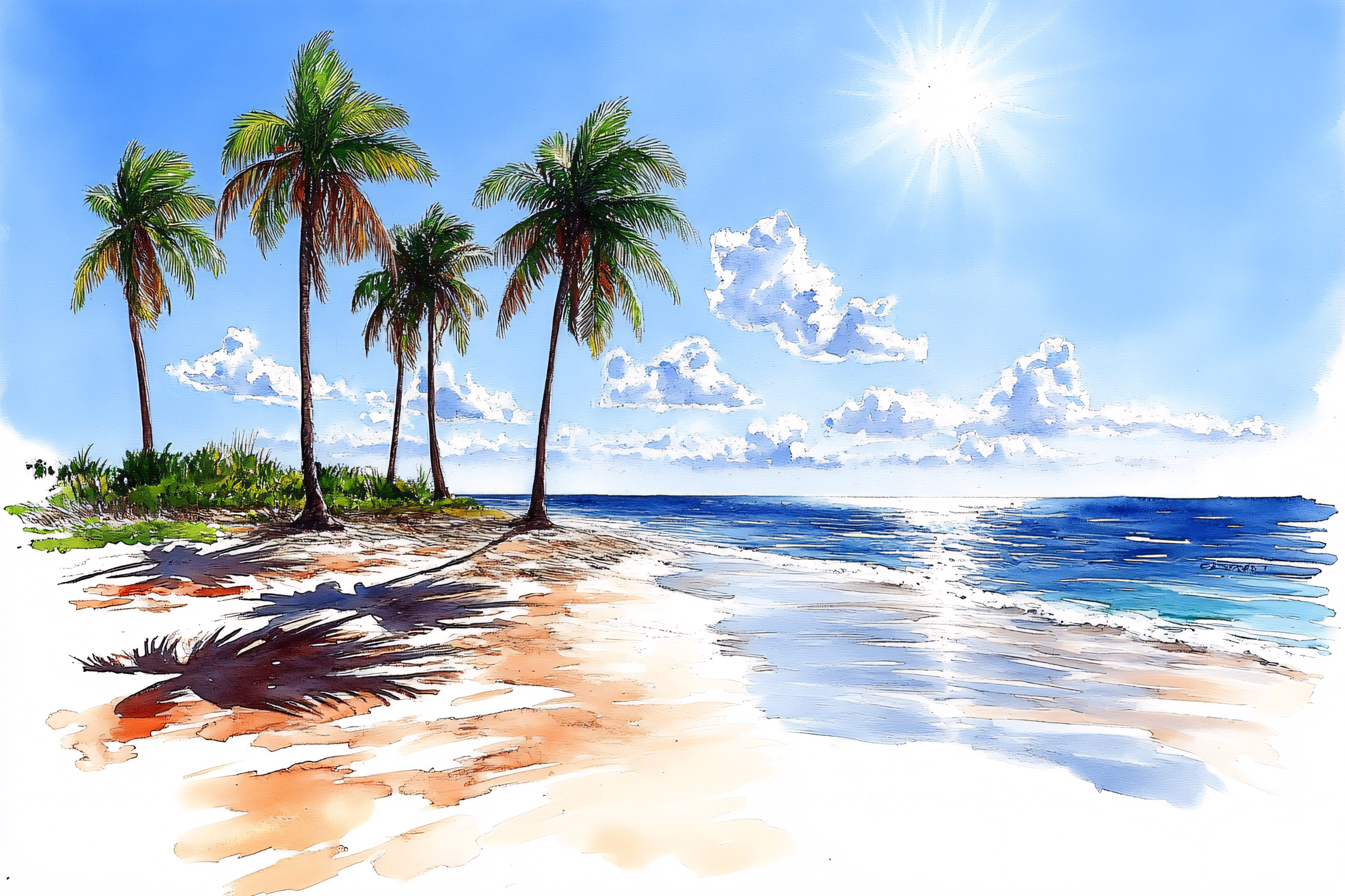 Tropical Beach with Palm Trees