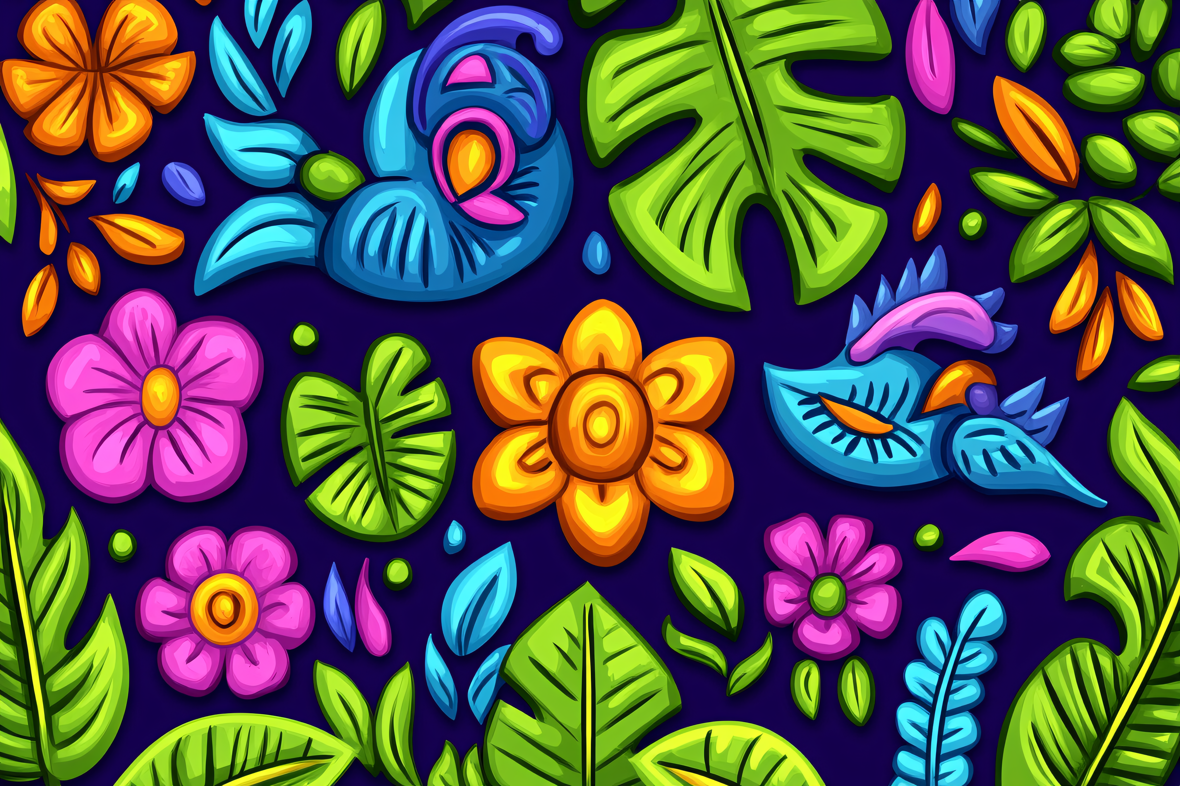 Tropical Birds and Flowers Pattern