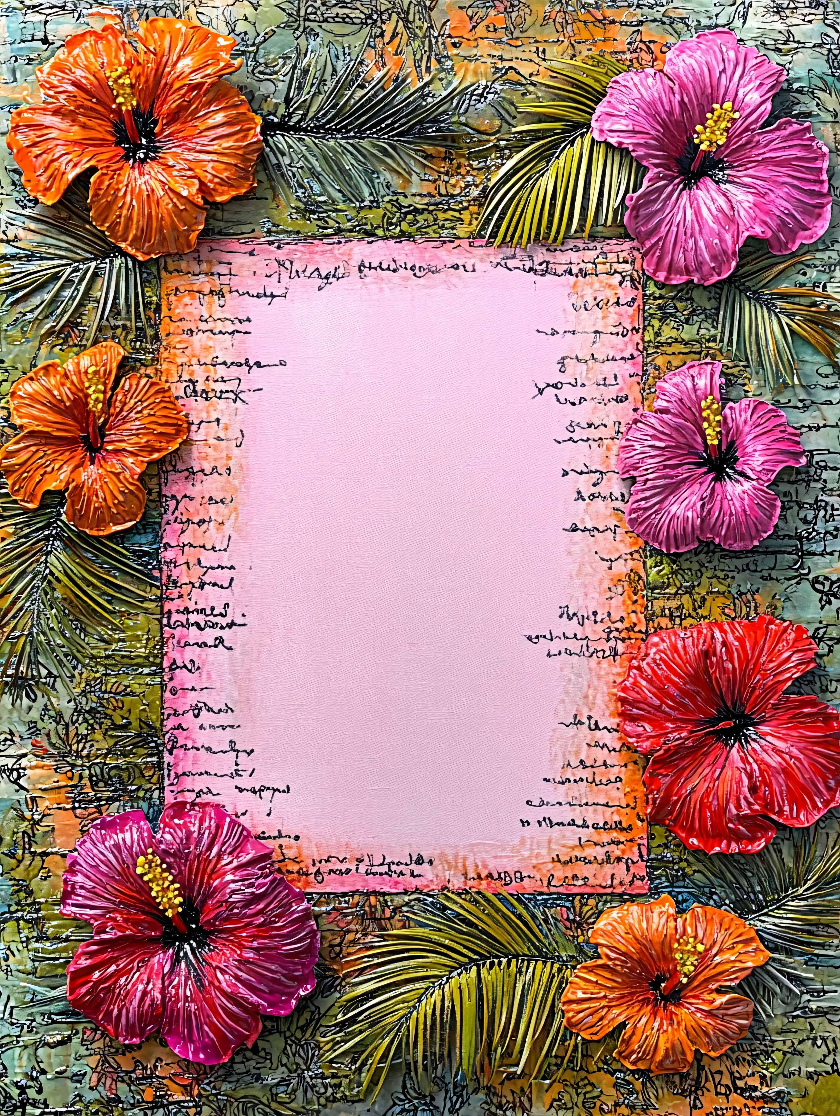 Tropical Hibiscus Frame with Palms