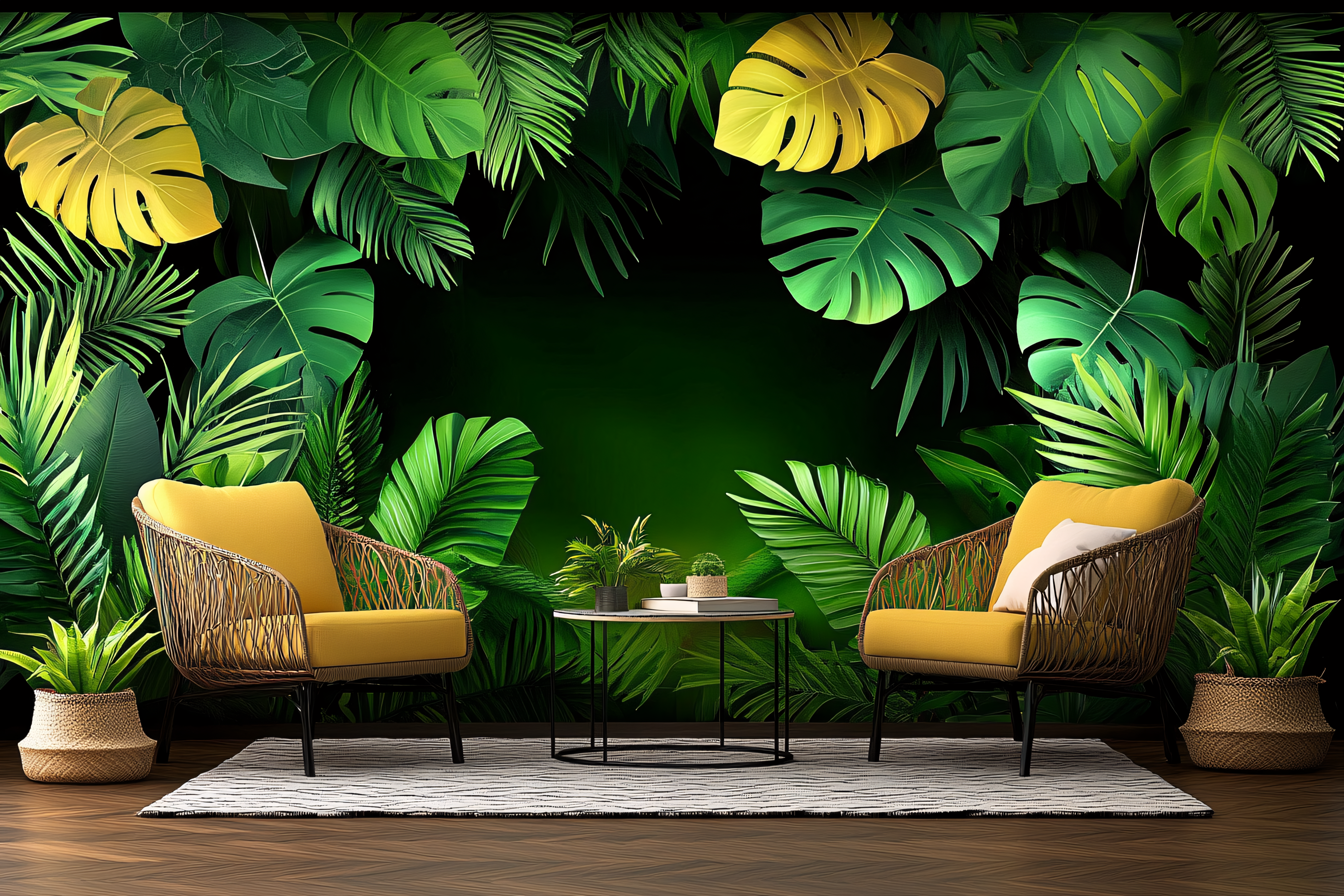 Tropical Interior with Yellow Armchairs